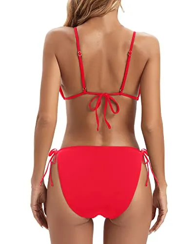 Adjustable Straps String Bikini Set For Summer Beach-Neon Red