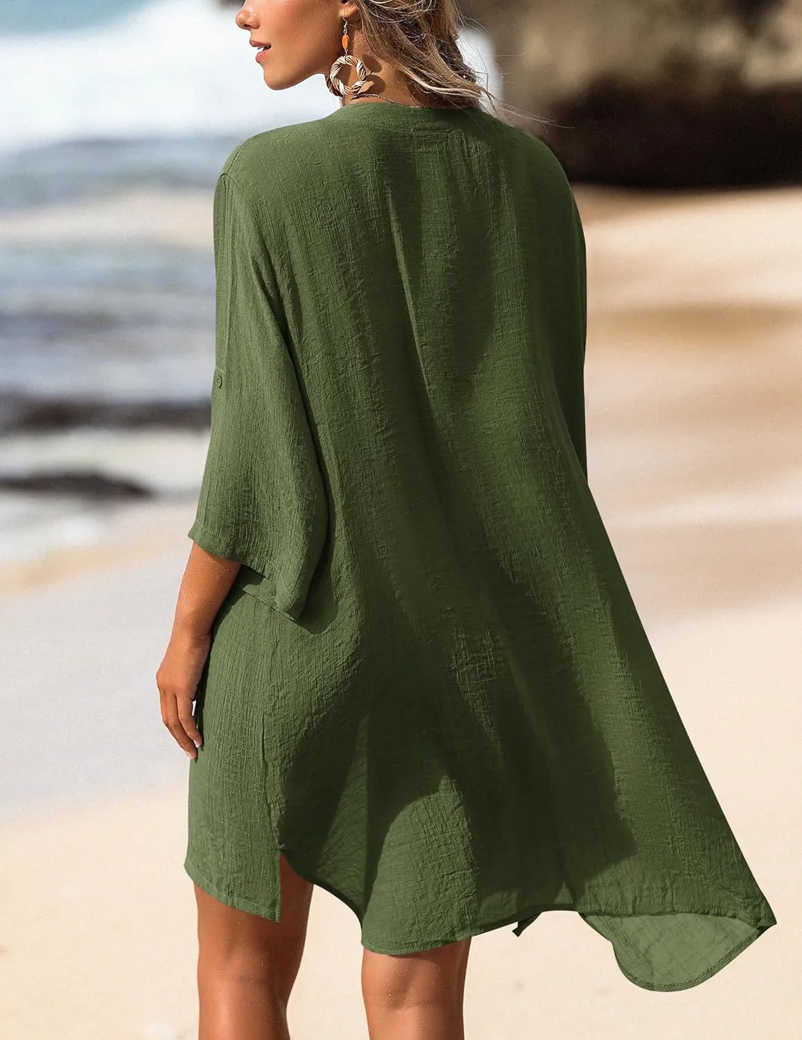 AI'MAGE Women's Swimsuit Cover Ups Shirt V-Neck Button Down Bathing Suit Coverups Beach Tunic Top S-3XL