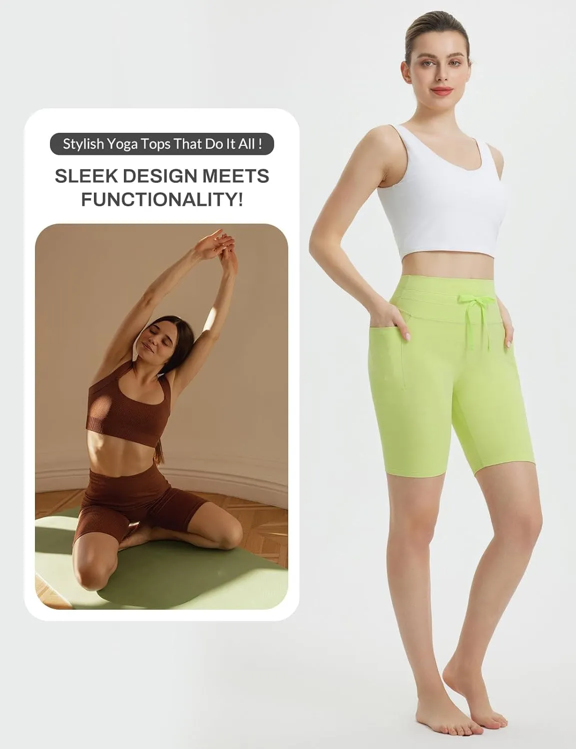 baleaf Women 8" Biker Shorts with Pockets, High Waisted Workout Short Tummy Control Yoga Gym Spandex Running Volleyball