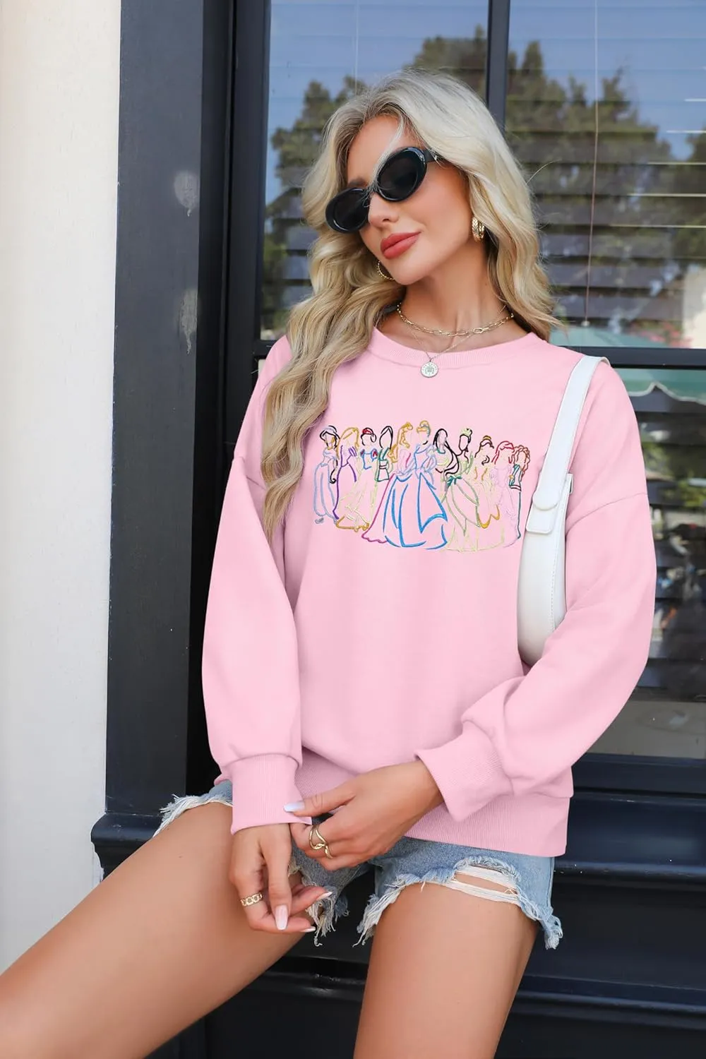 BANGELY Magical Sweatshirt Women Cute Embroidered Magic Princess Sweater Family Vacation Shirt Casual Long Sleeve Top
