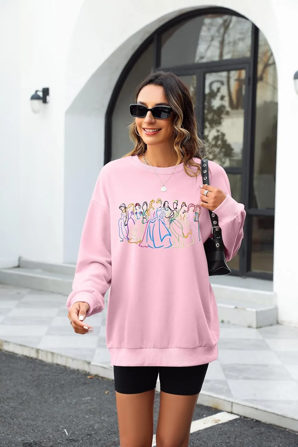 BANGELY Magical Sweatshirt Women Cute Embroidered Magic Princess Sweater Family Vacation Shirt Casual Long Sleeve Top