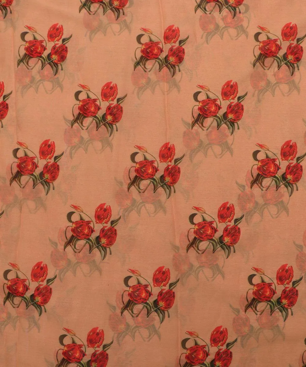 Beige Colour Floral Print Chiffon Fabric