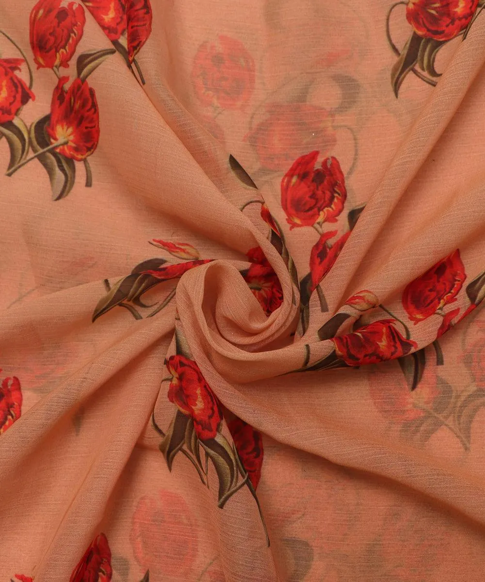 Beige Colour Floral Print Chiffon Fabric
