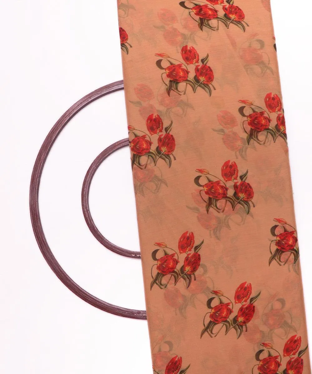 Beige Colour Floral Print Chiffon Fabric