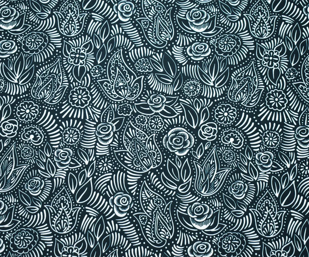 Blue-White Nylon Stretch Spandex Floral Leaf Printed Tricot Knit Fabric
