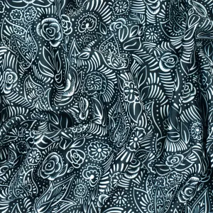 Blue-White Nylon Stretch Spandex Floral Leaf Printed Tricot Knit Fabric