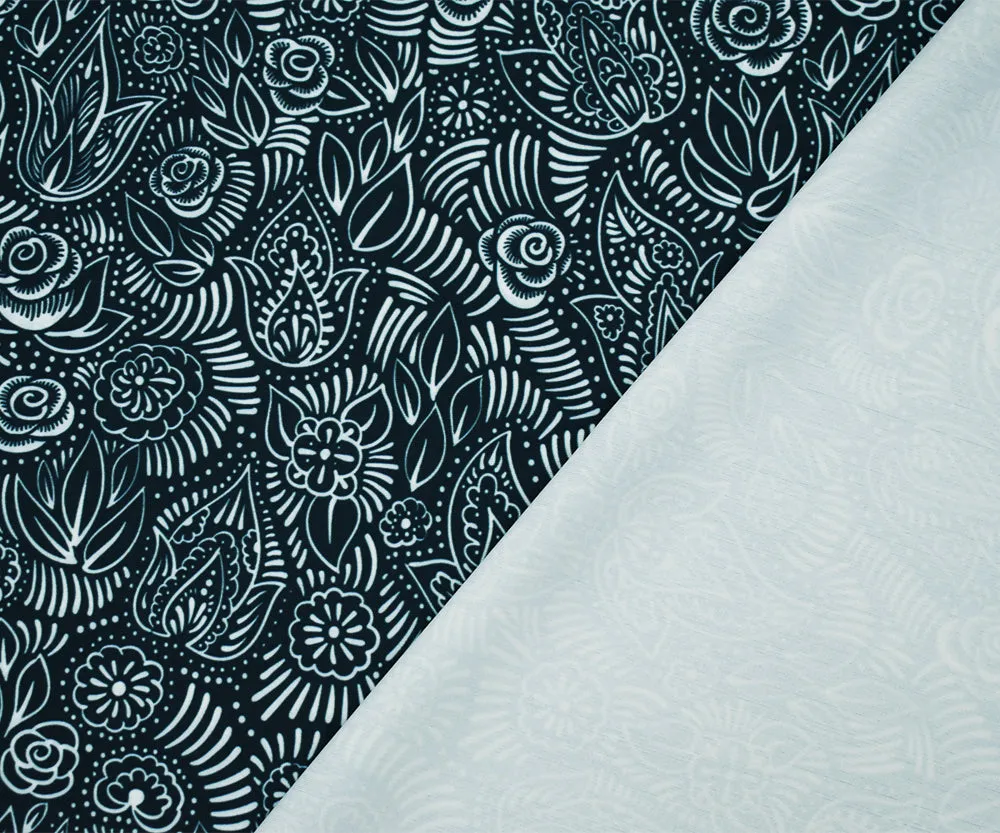 Blue-White Nylon Stretch Spandex Floral Leaf Printed Tricot Knit Fabric