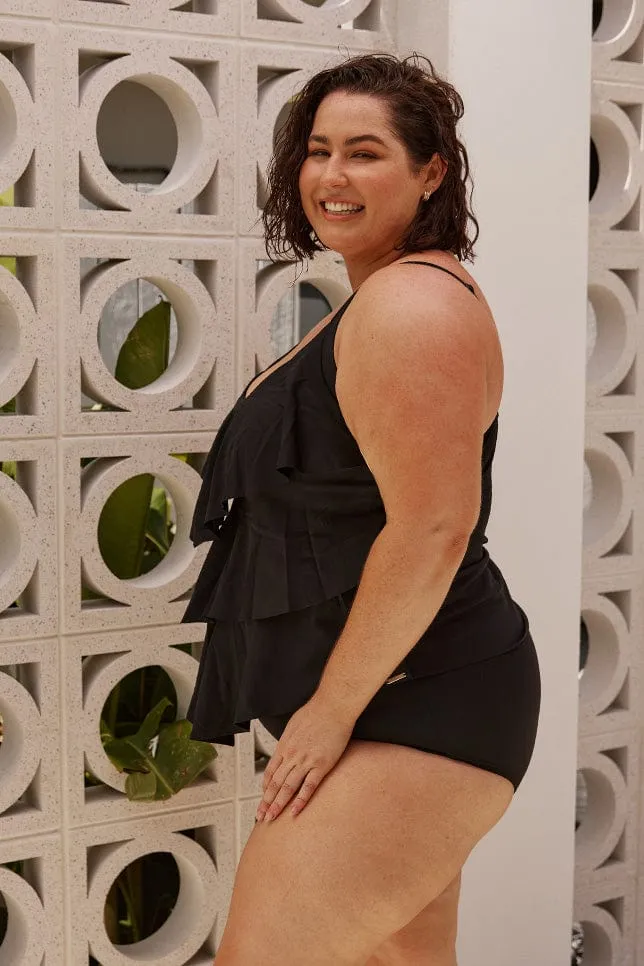 Chlorine Resistant Black 3 Tier Tankini Top