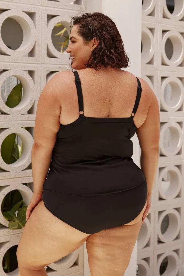 Chlorine Resistant Black 3 Tier Tankini Top