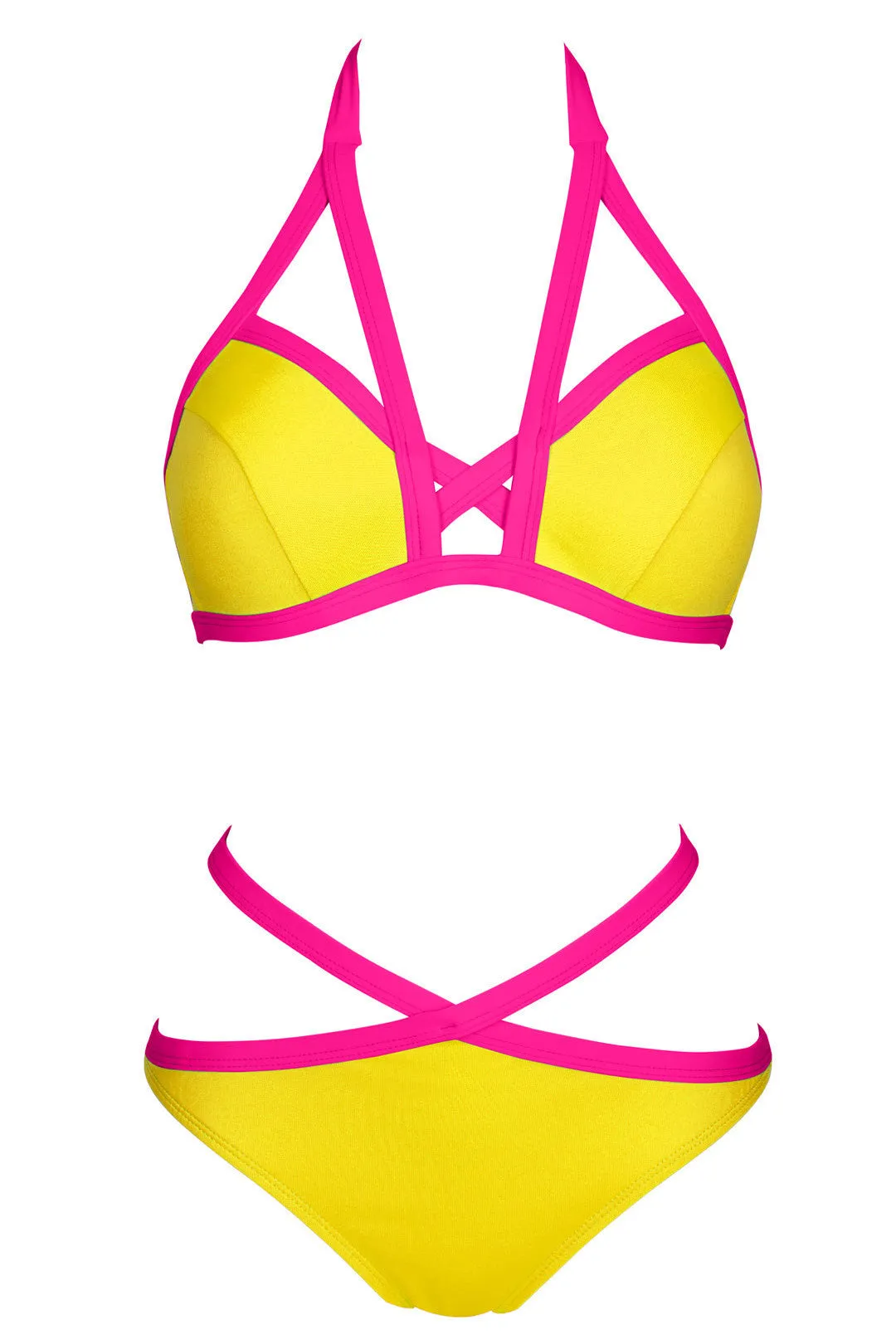 Contrast Color Bandage Halter Bikini