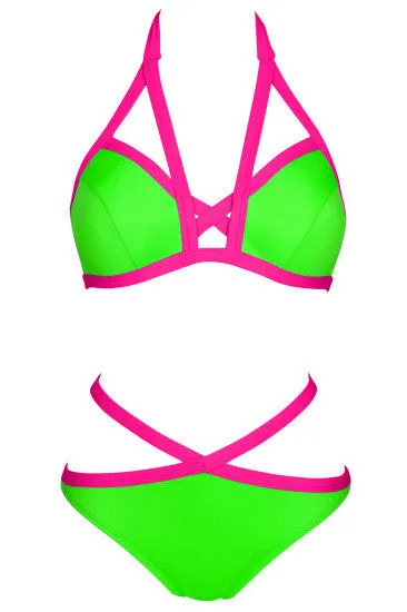 Contrast Color Bandage Halter Bikini