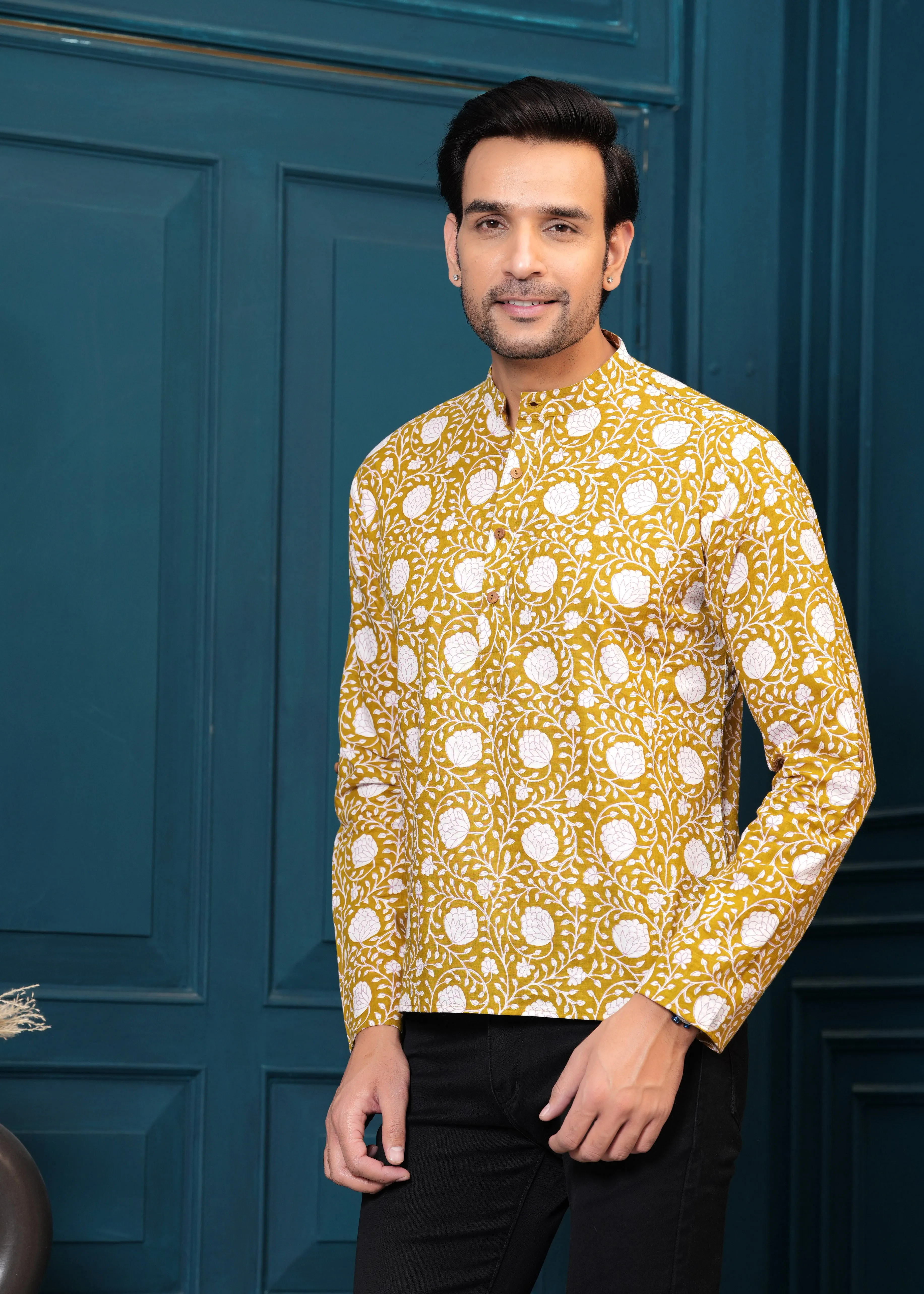 Cotton Musterd Printed Kurta