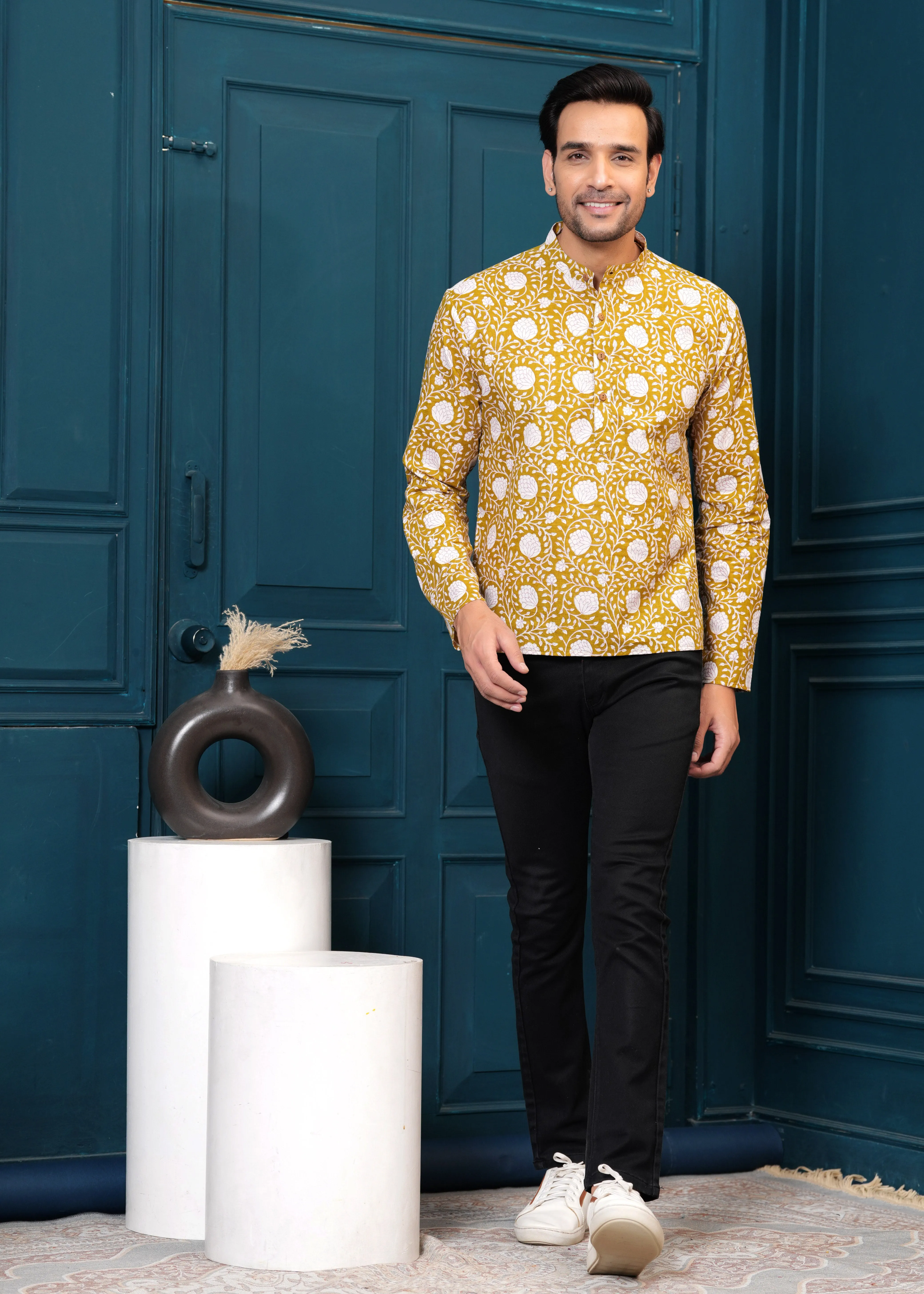 Cotton Musterd Printed Kurta
