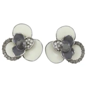 Cream and Gray Flower with Crystals Pierced Earring - REE126