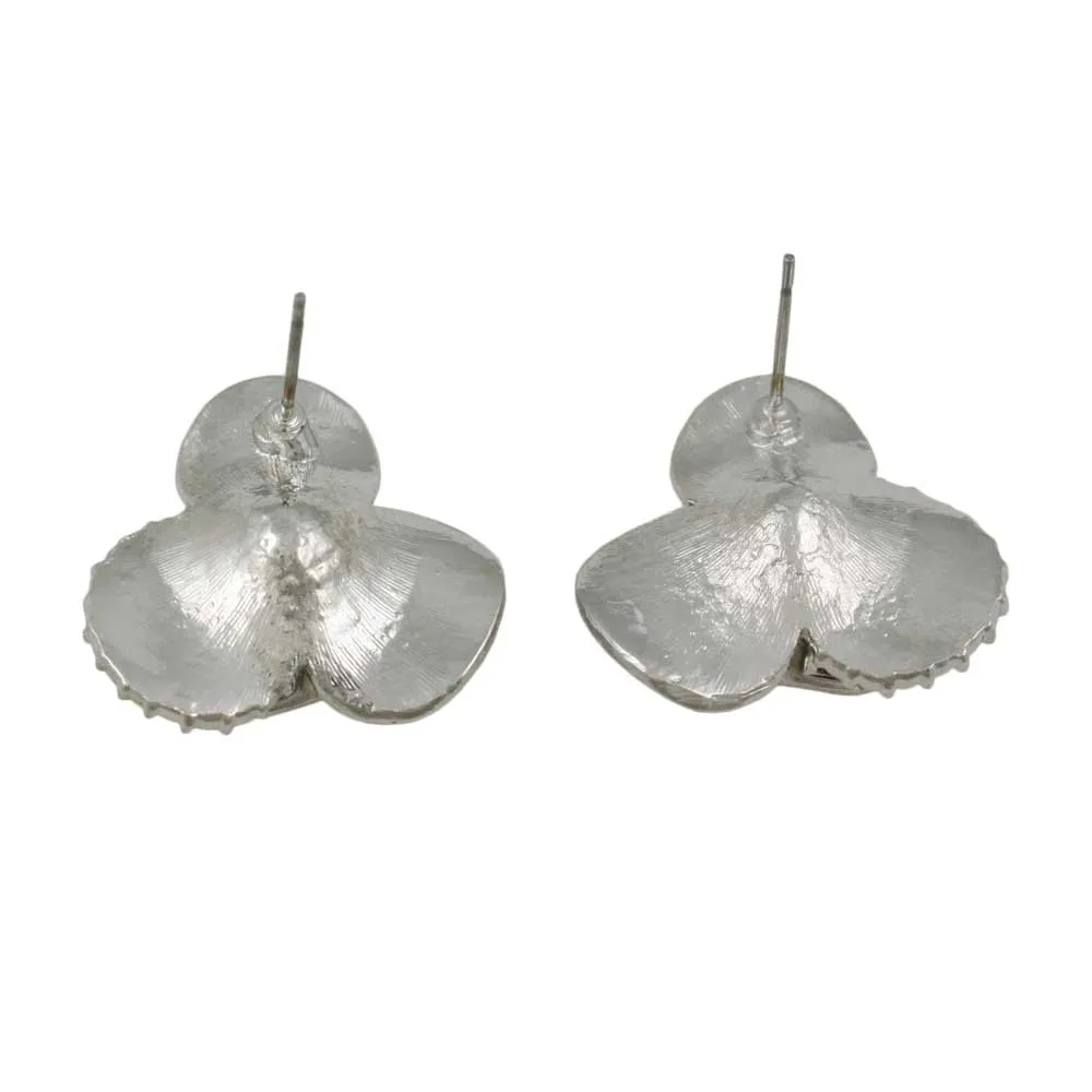 Cream and Gray Flower with Crystals Pierced Earring - REE126