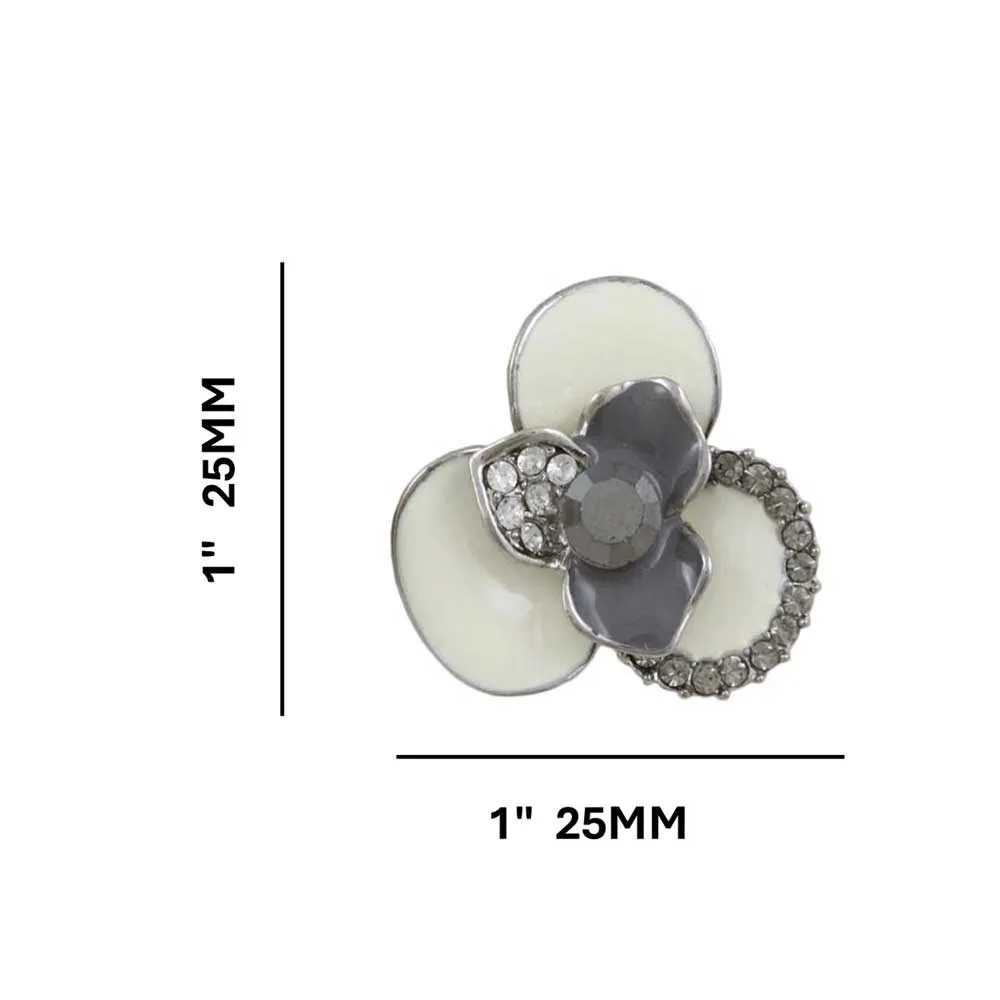 Cream and Gray Flower with Crystals Pierced Earring - REE126