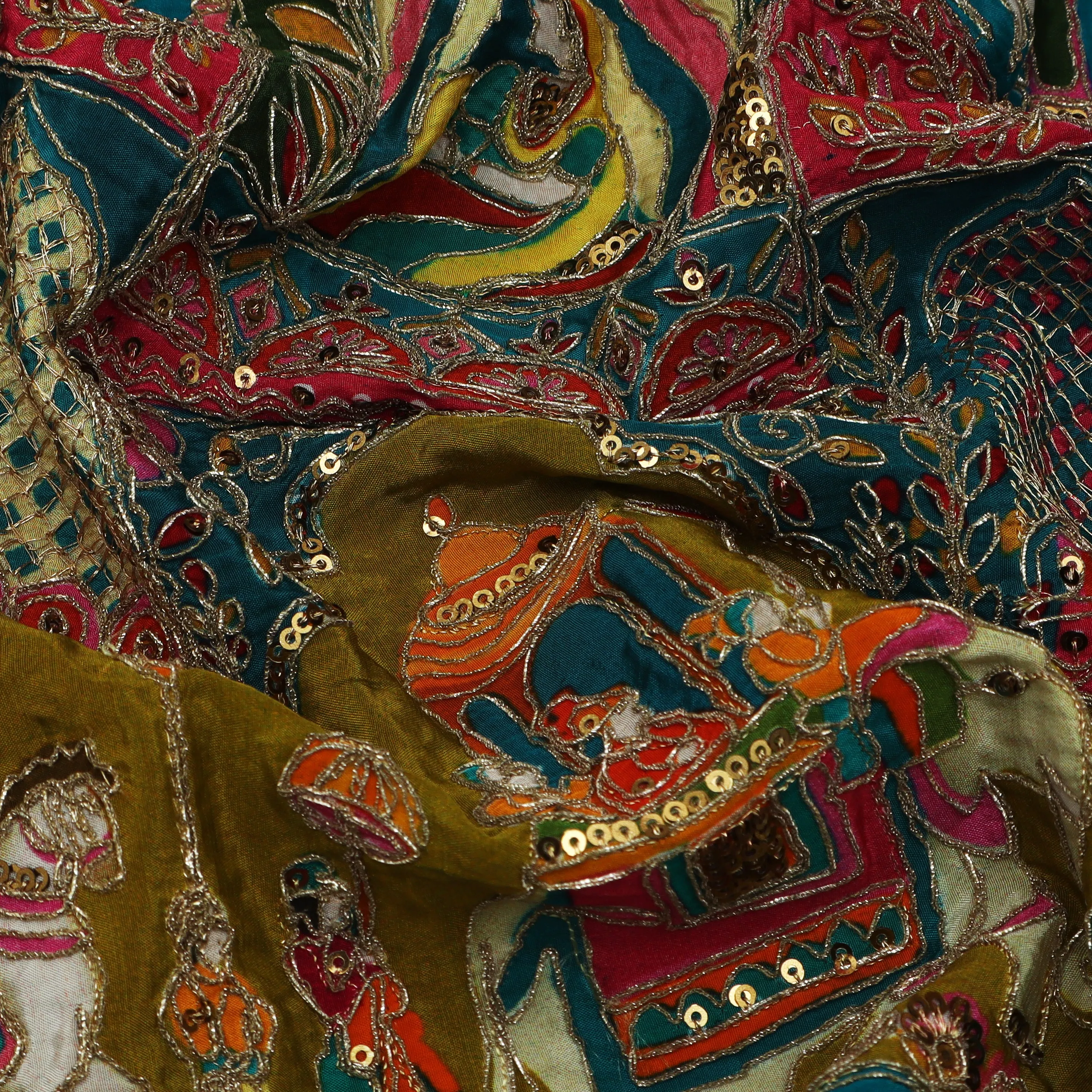Crepe Kalamkari Embroidery Fabric