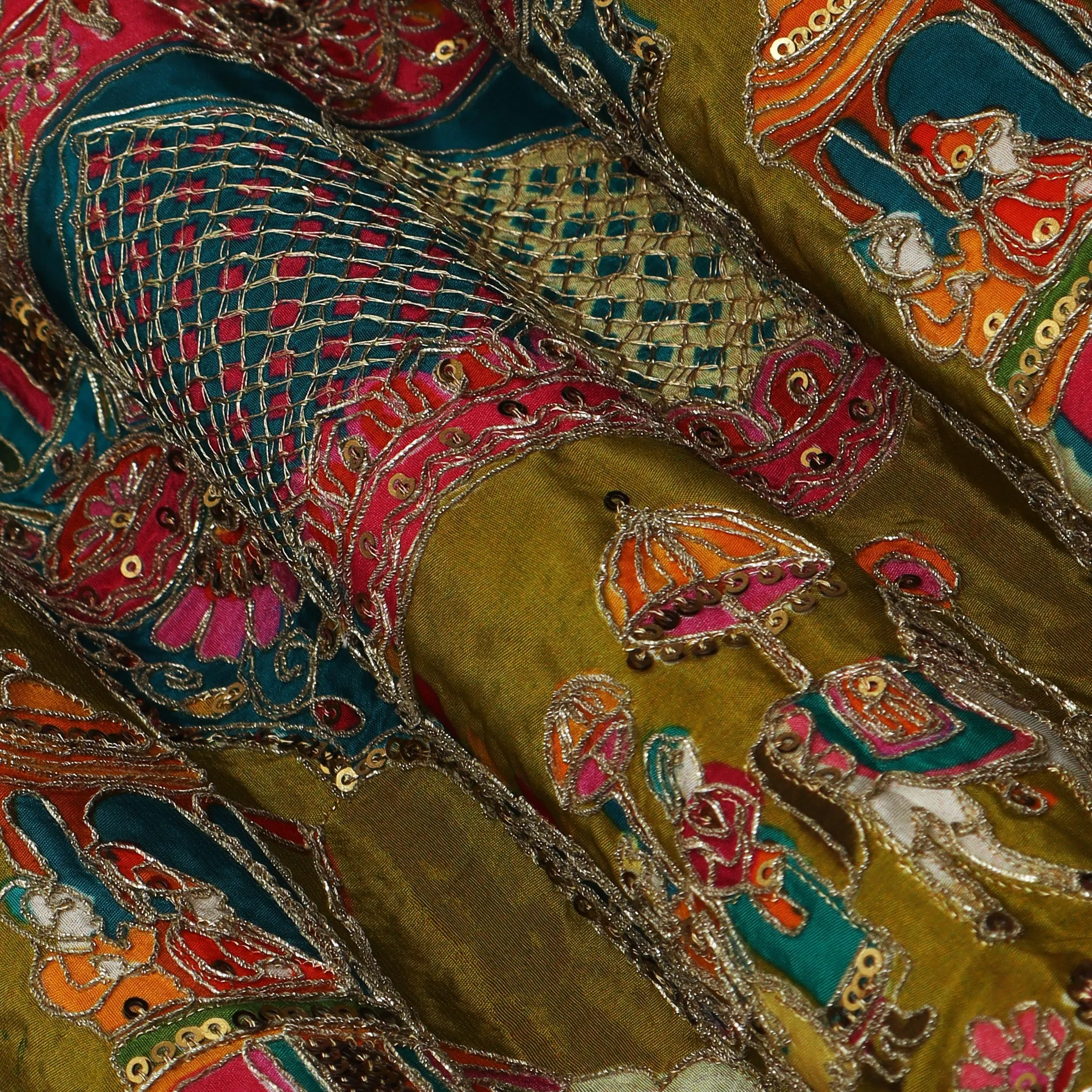 Crepe Kalamkari Embroidery Fabric