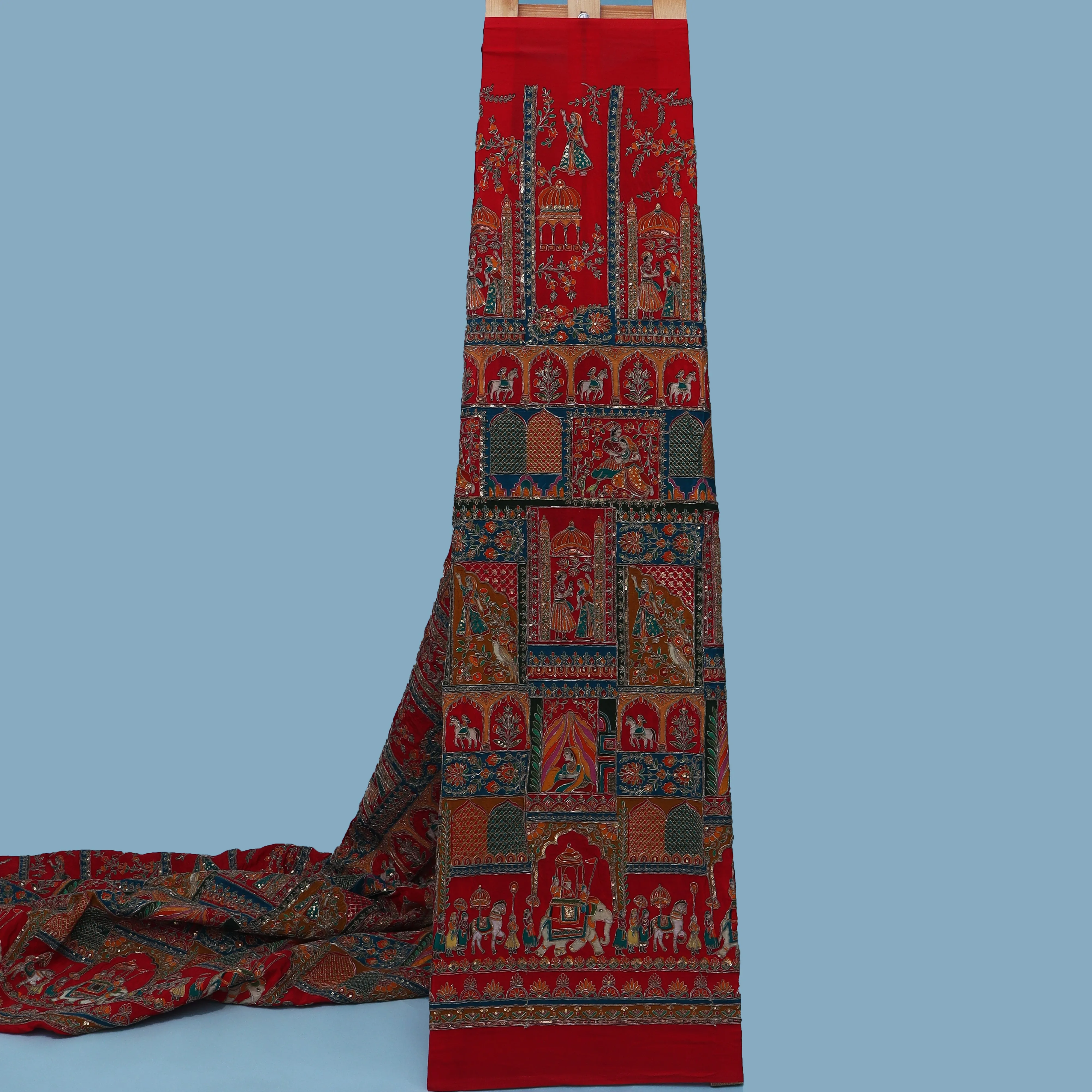 Crepe Kalamkari Embroidery Fabric