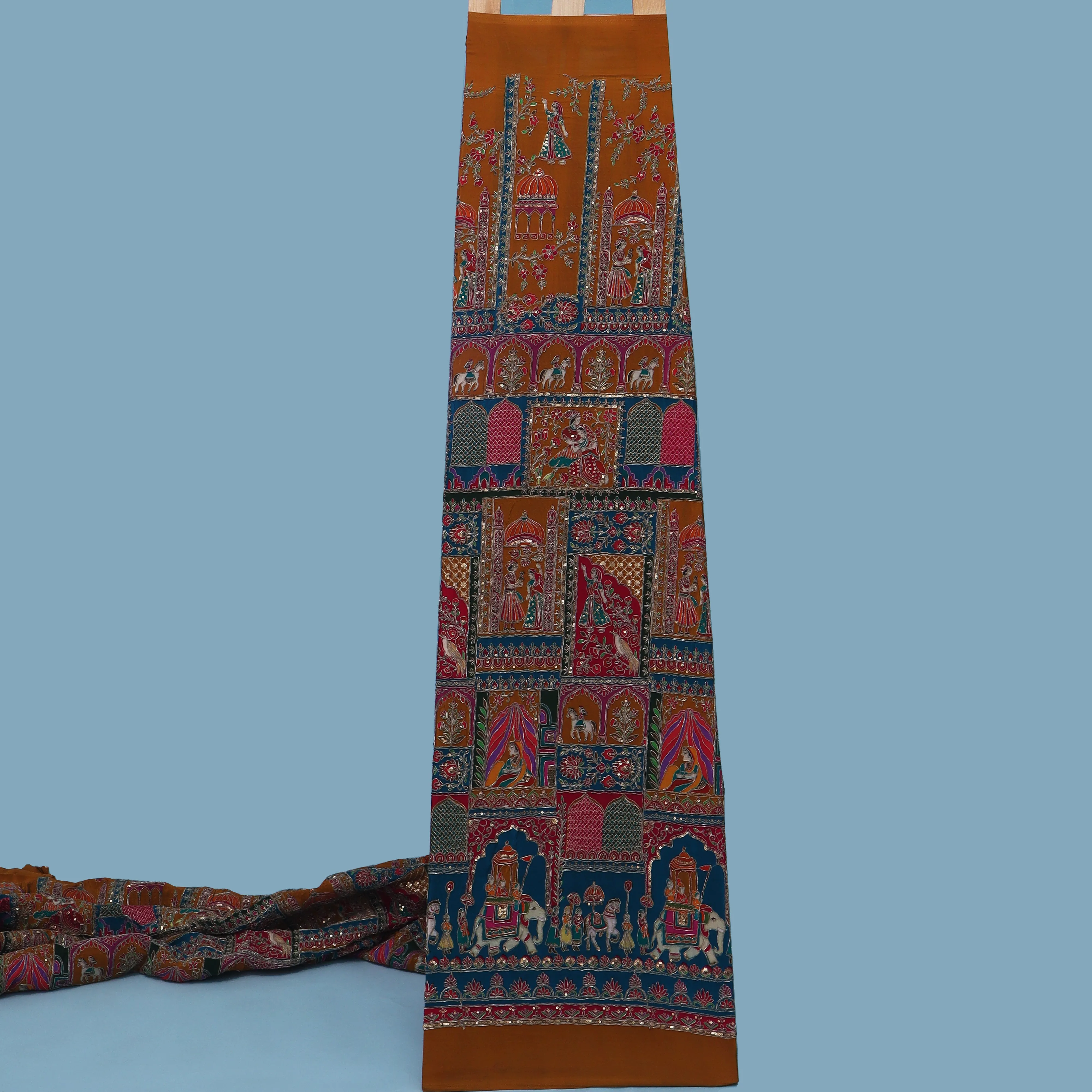 Crepe Kalamkari Embroidery Fabric