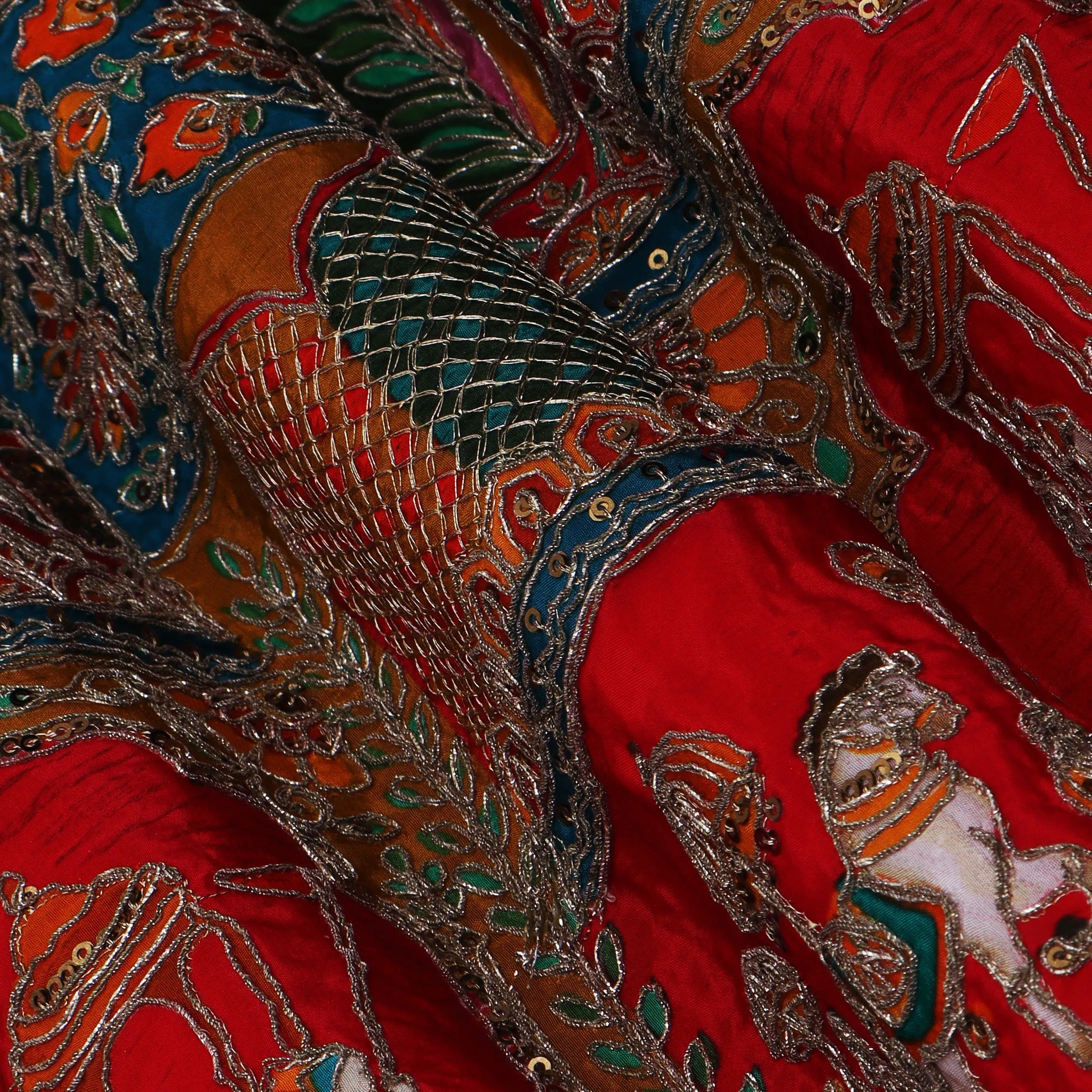 Crepe Kalamkari Embroidery Fabric