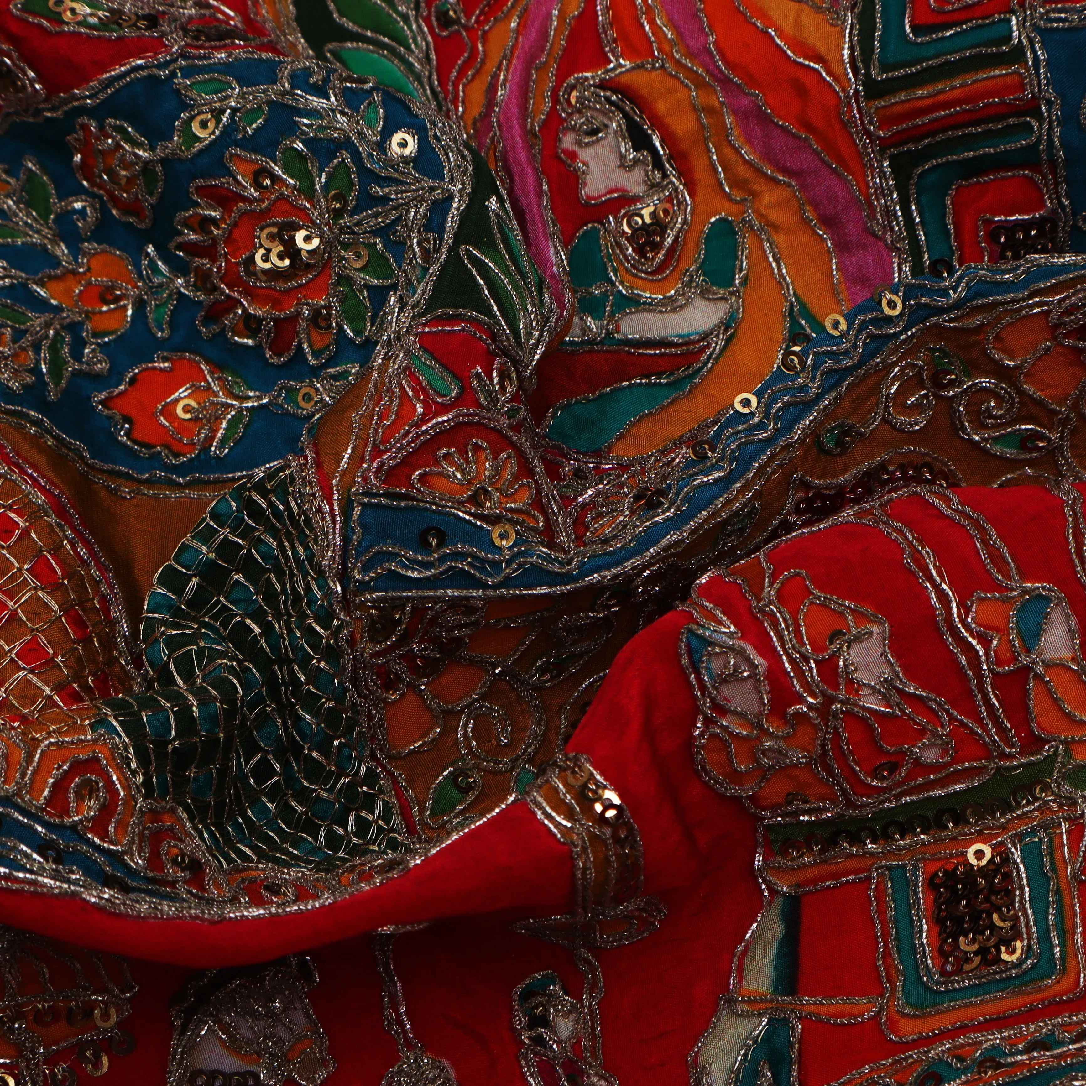 Crepe Kalamkari Embroidery Fabric