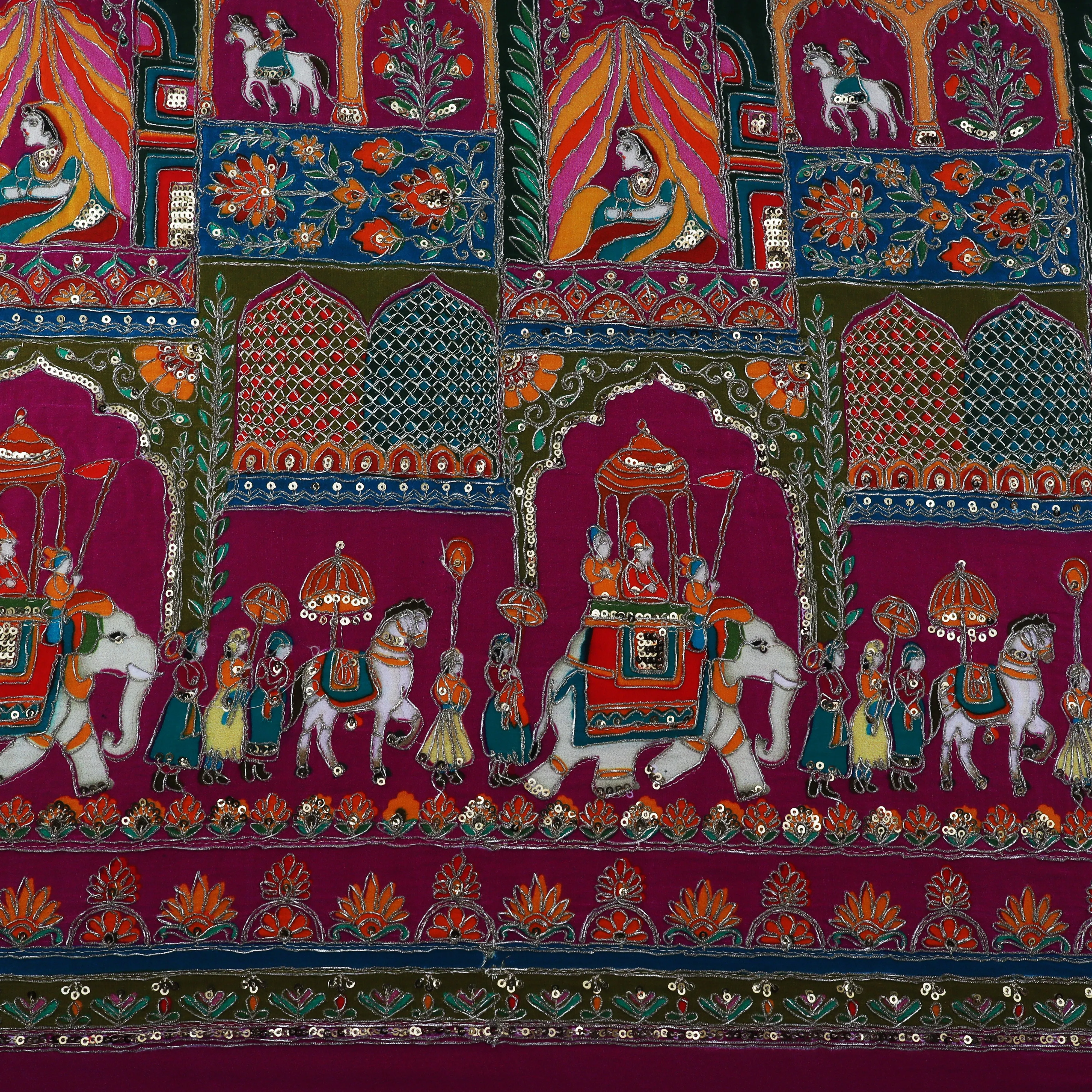 Crepe Kalamkari Embroidery Fabric