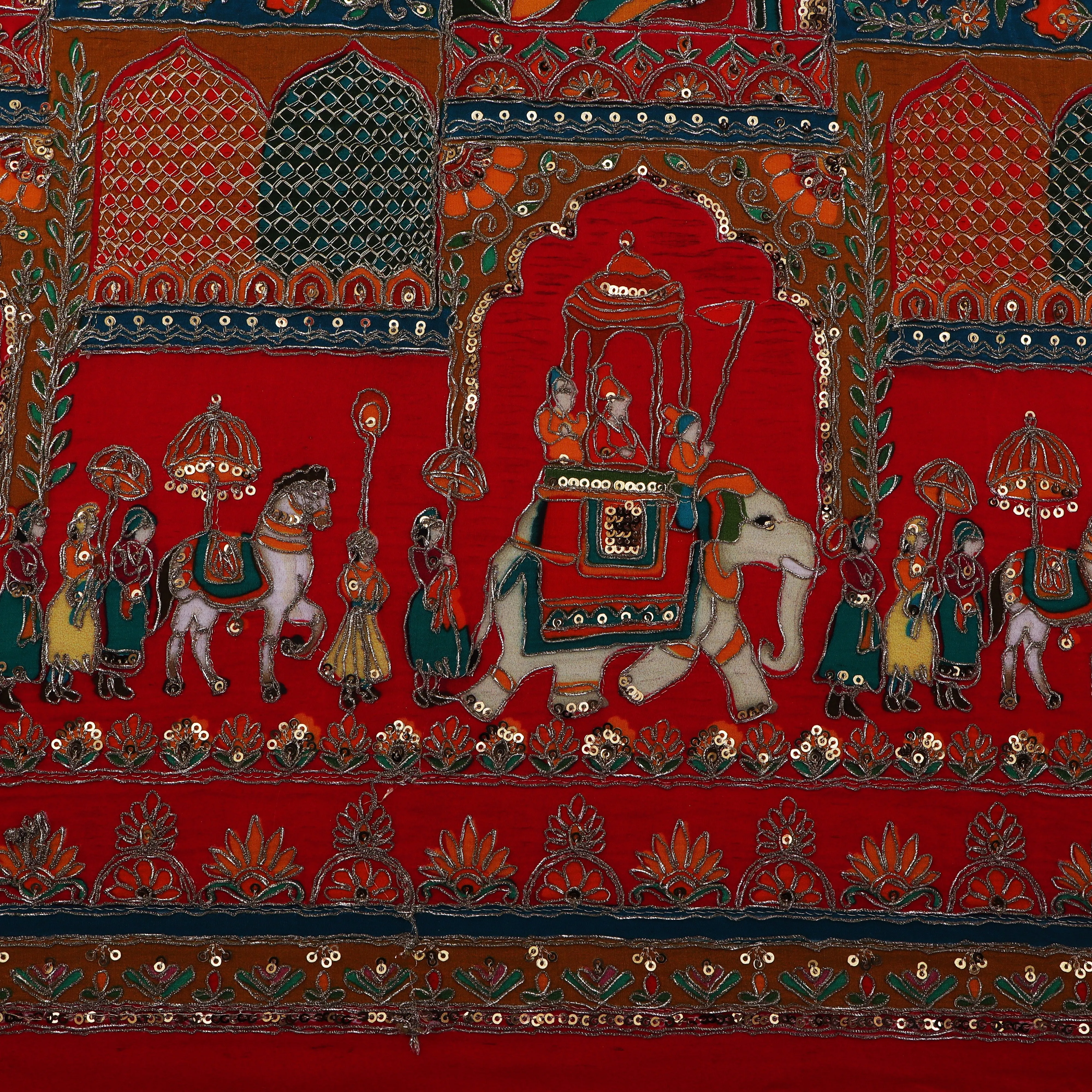 Crepe Kalamkari Embroidery Fabric