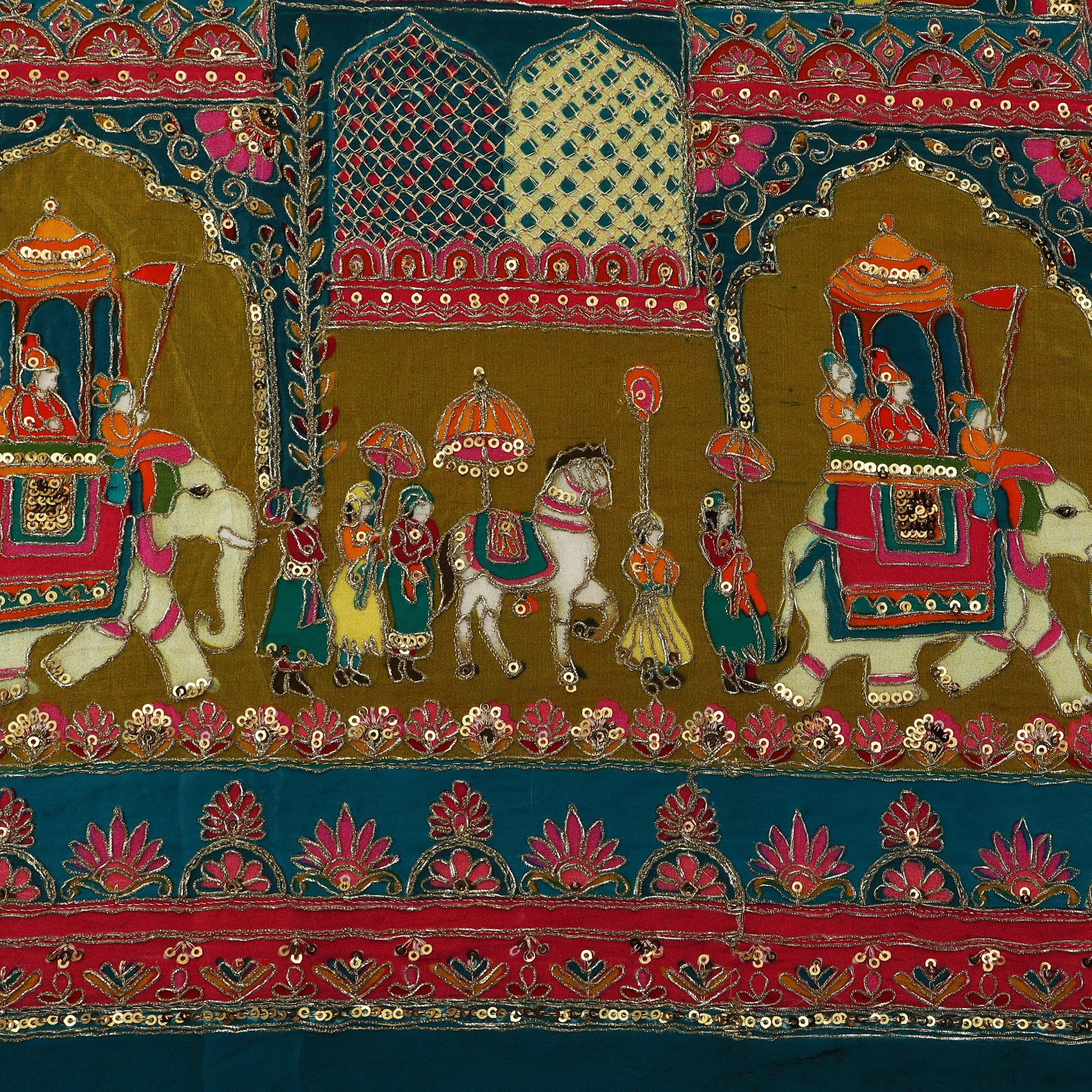 Crepe Kalamkari Embroidery Fabric