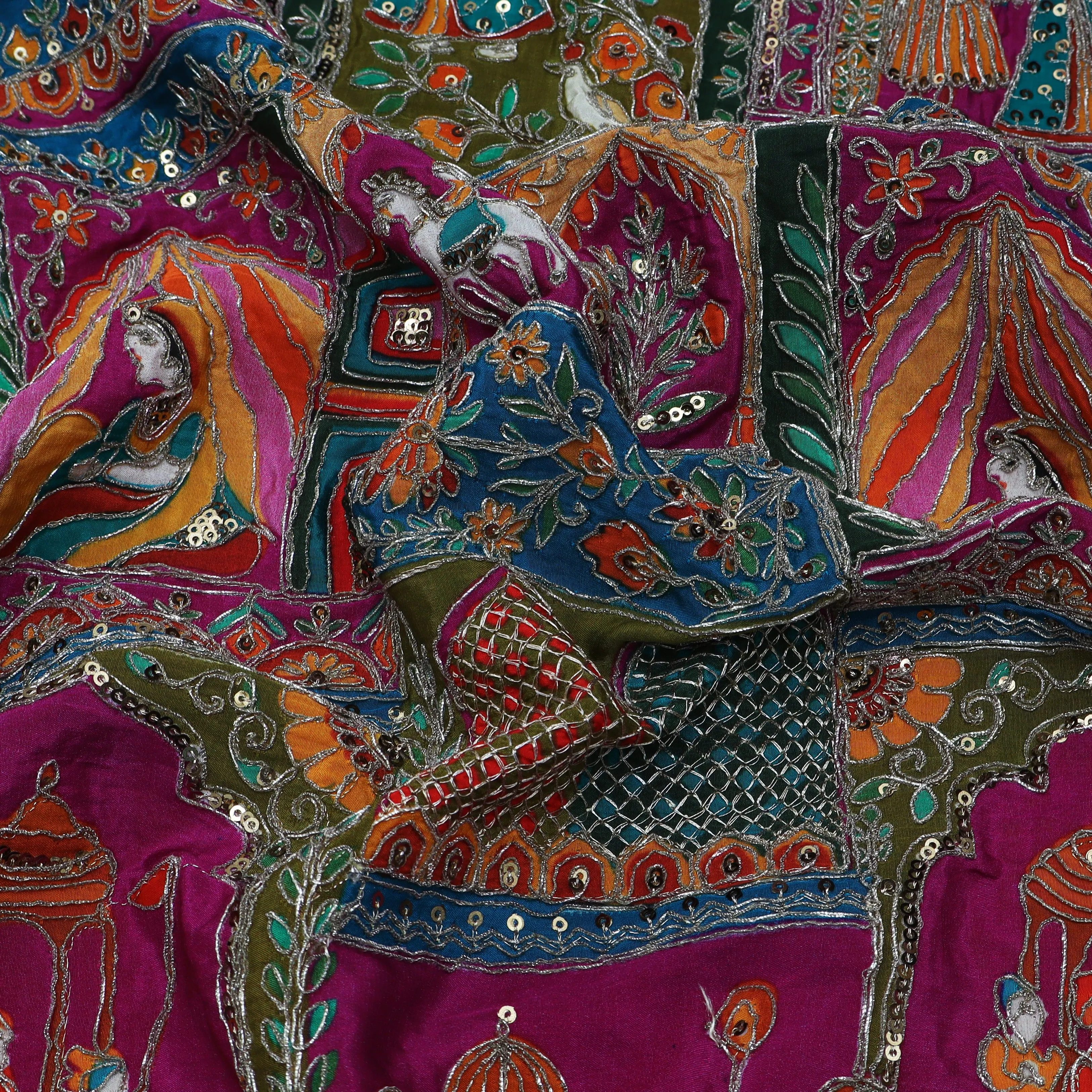 Crepe Kalamkari Embroidery Fabric