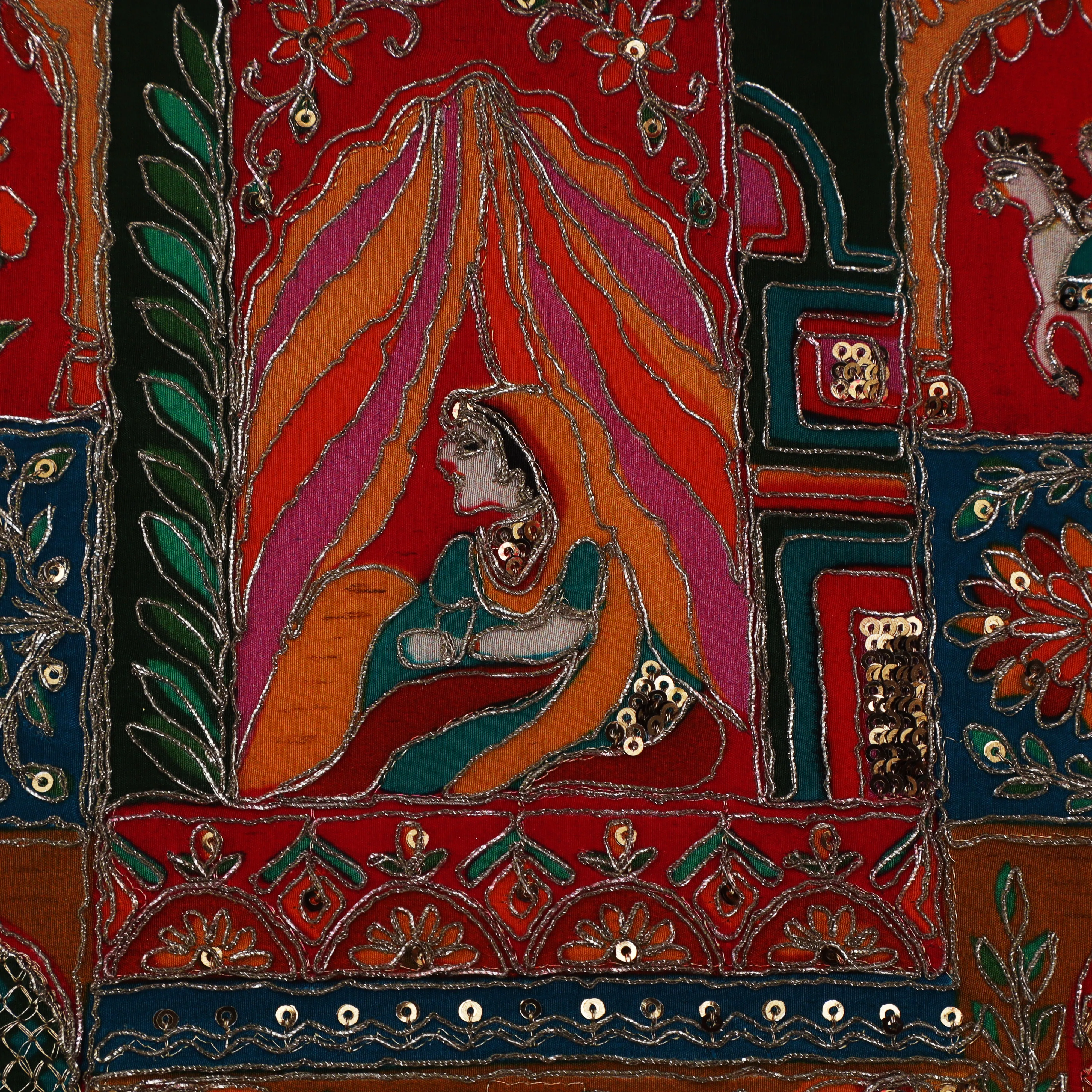 Crepe Kalamkari Embroidery Fabric