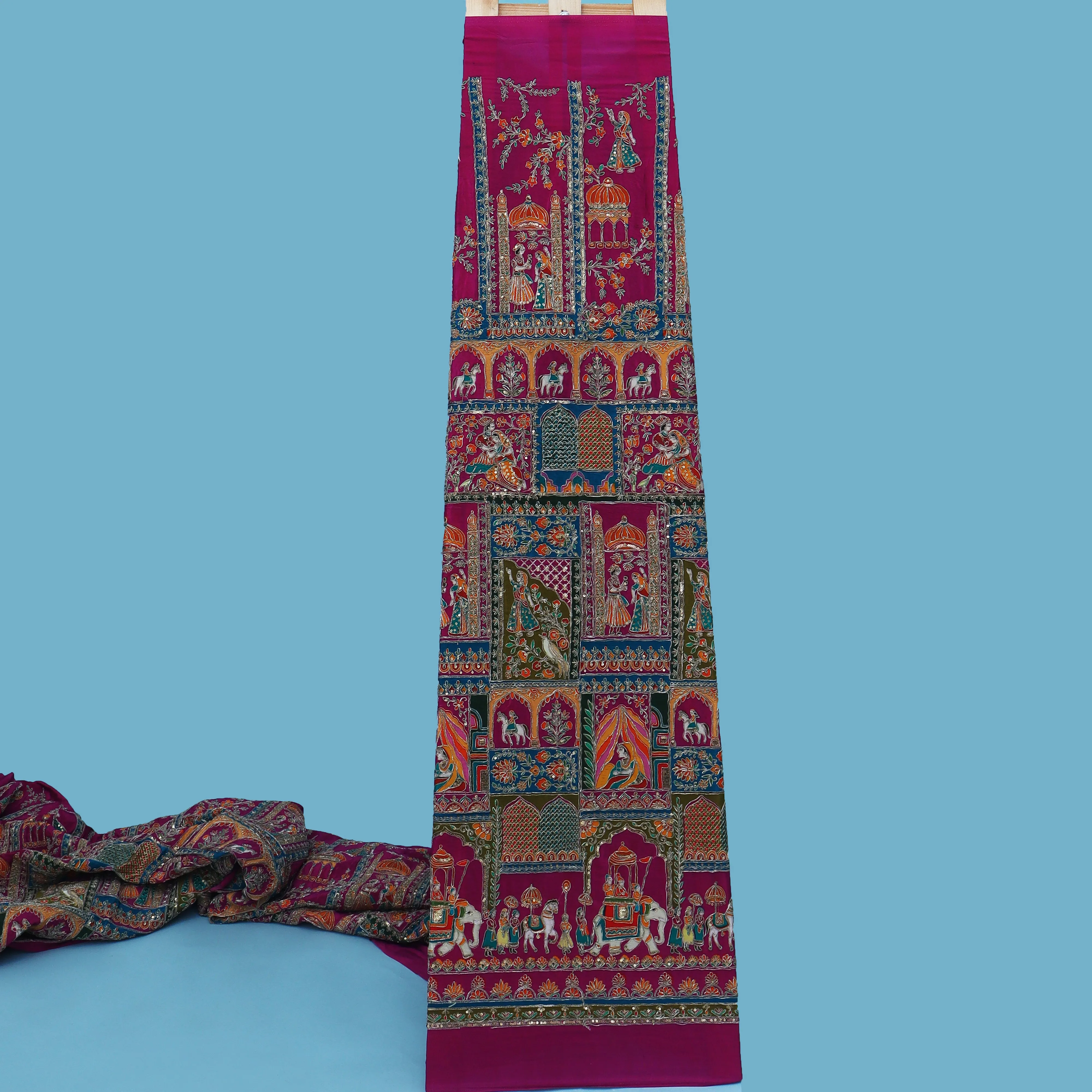 Crepe Kalamkari Embroidery Fabric