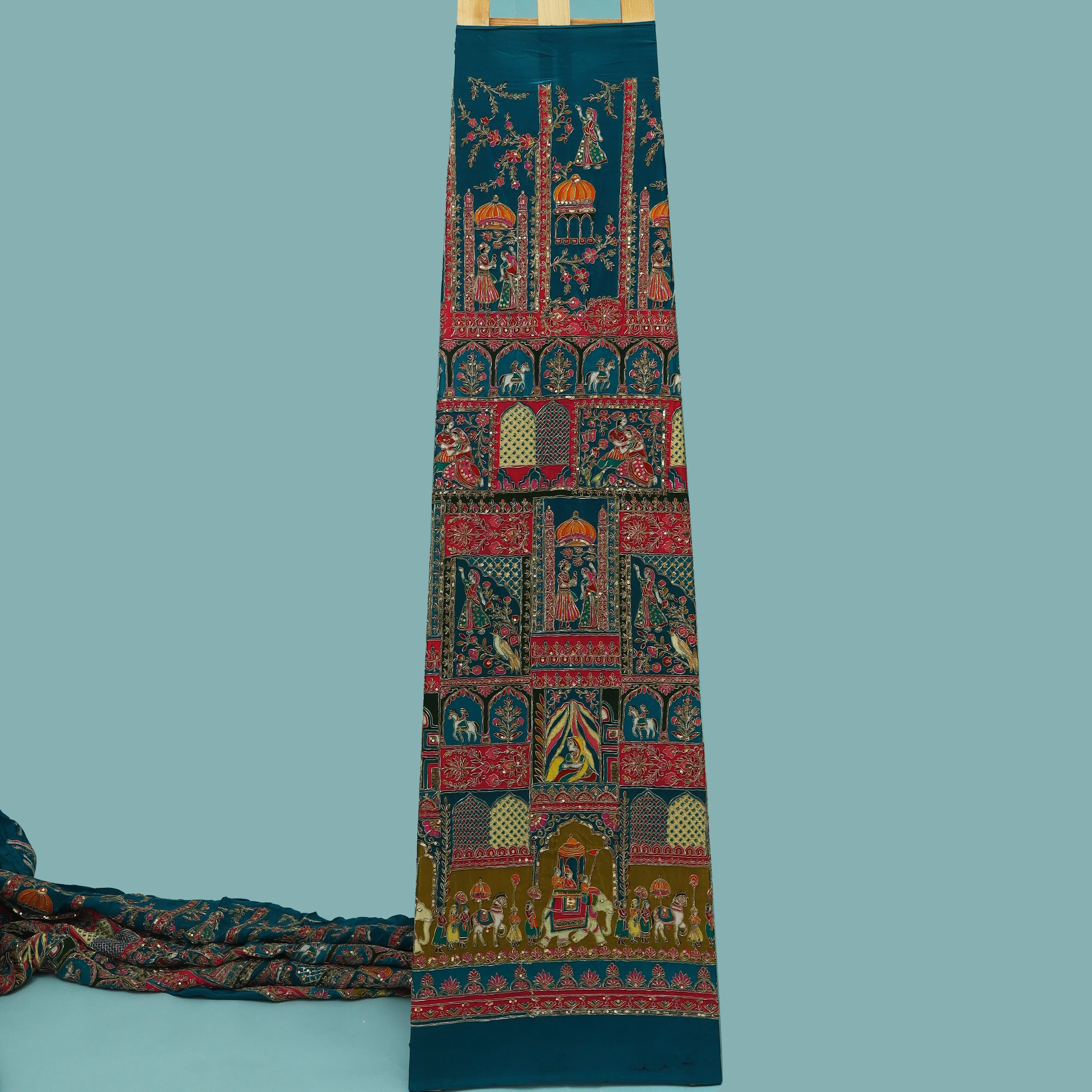 Crepe Kalamkari Embroidery Fabric