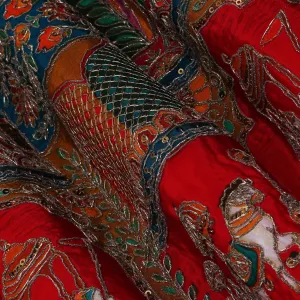 Crepe Kalamkari Embroidery Fabric