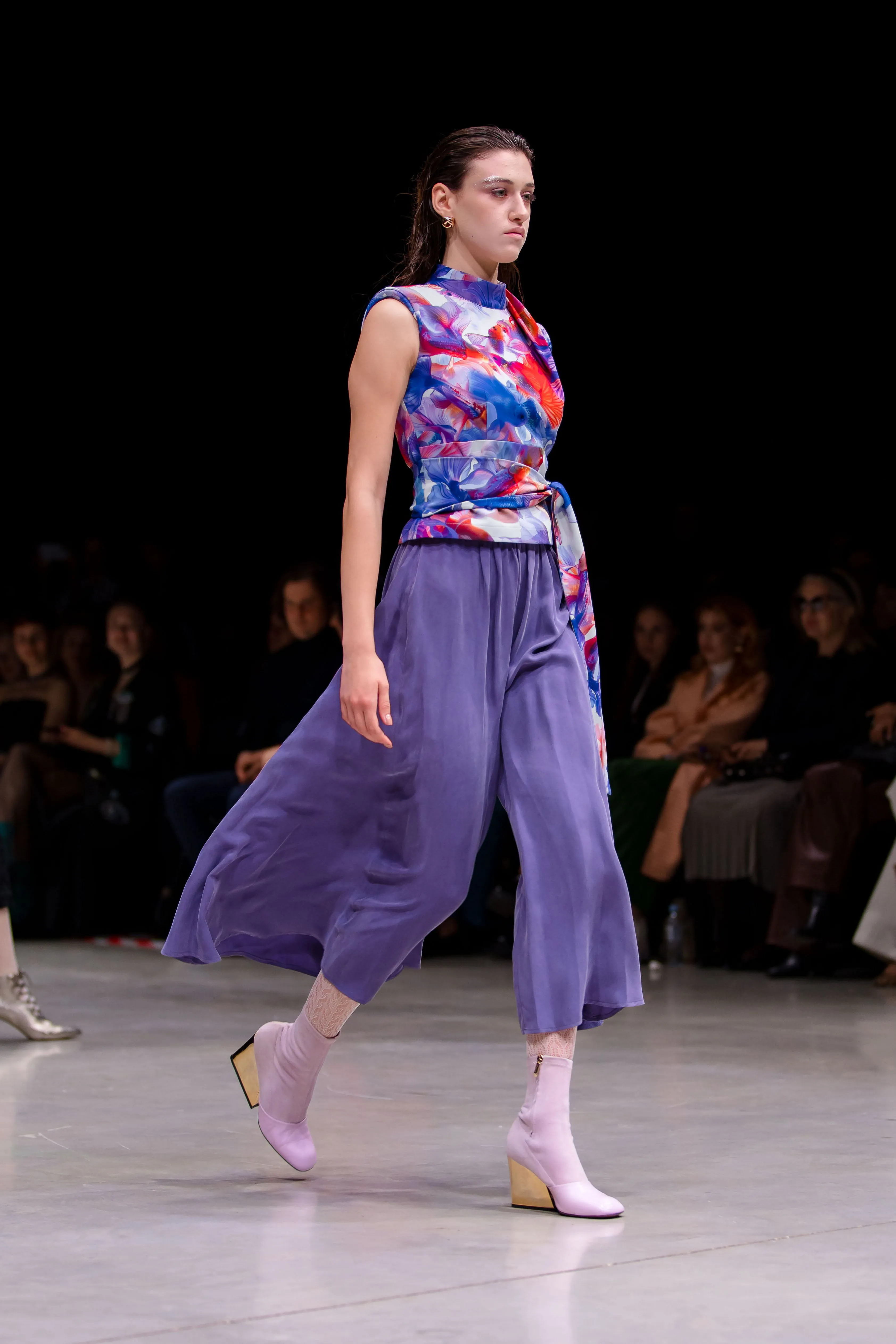 Designer Blouse With Mock Neck Colorful Print