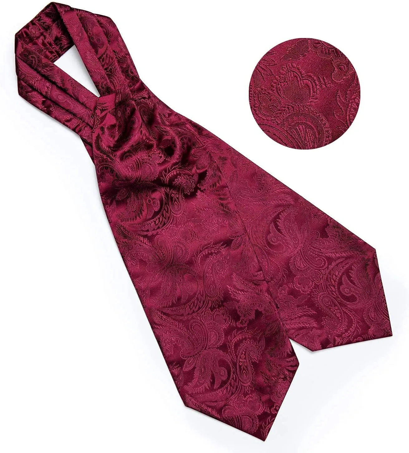 DiBanGu Paisley Ascot Ties for Men Silk Woven Cravat Tie and Pocket Square Cufflinks Set with Tie Ring for Wedding Party