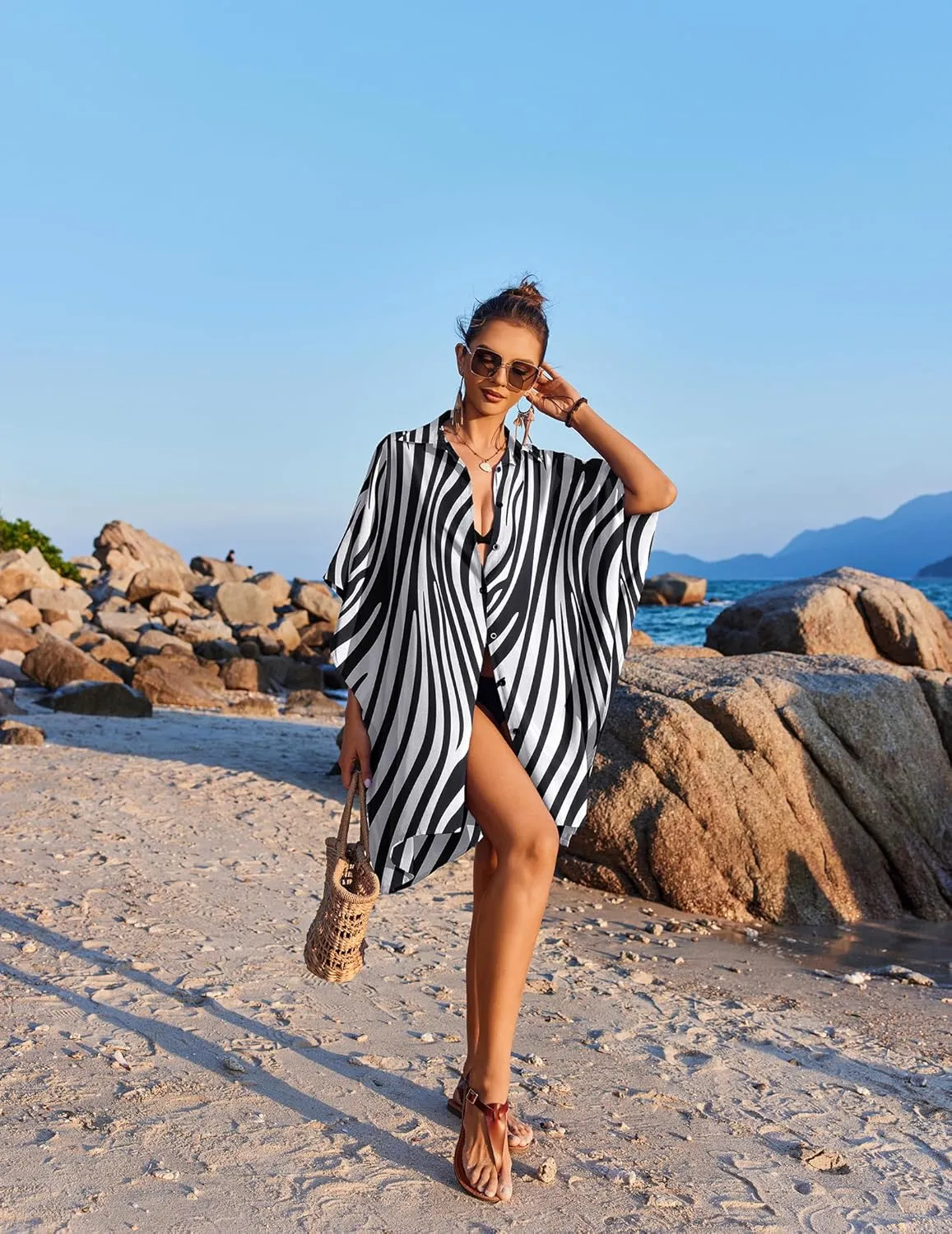 Ekouaer Beach Shirt Coverups for Women Button Down Bathing Suit Coverups for Swimwear