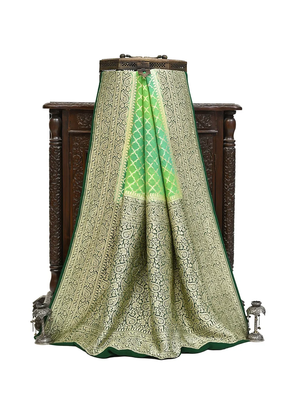 Green Rangkat Khaddi Georgette Handloom Banarasi Saree