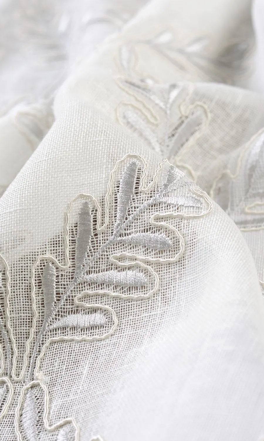 'Gypsum' Sheer Floral Embroidered Roman Shades (White/ Cream)