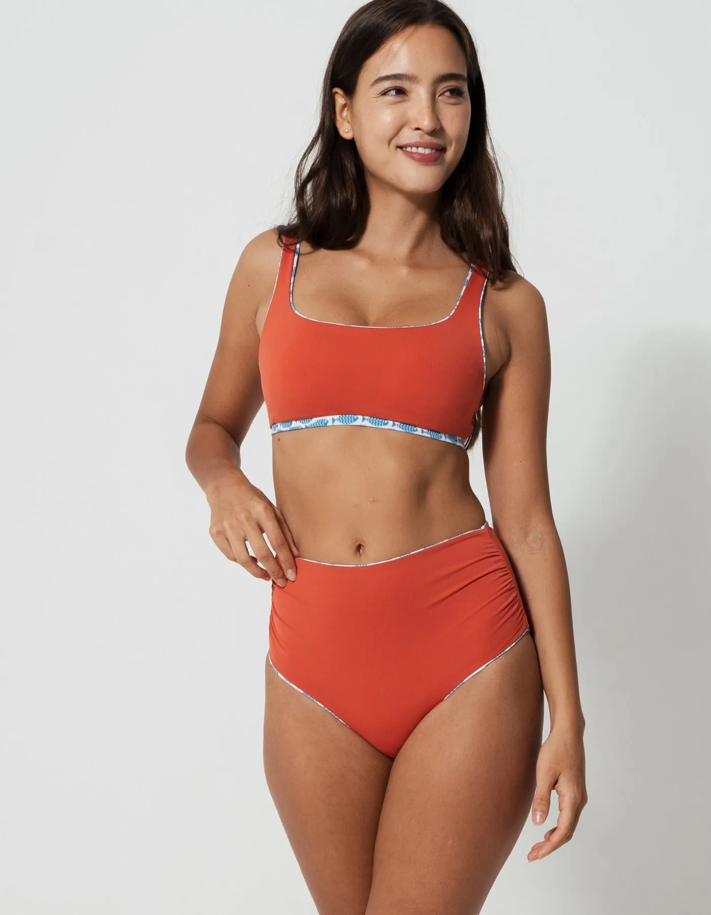 High Waist Baby Blue Fish Womens Bikini Bottoms