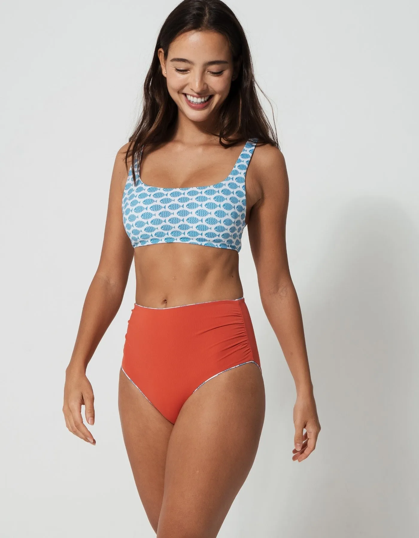 High Waist Baby Blue Fish Womens Bikini Bottoms