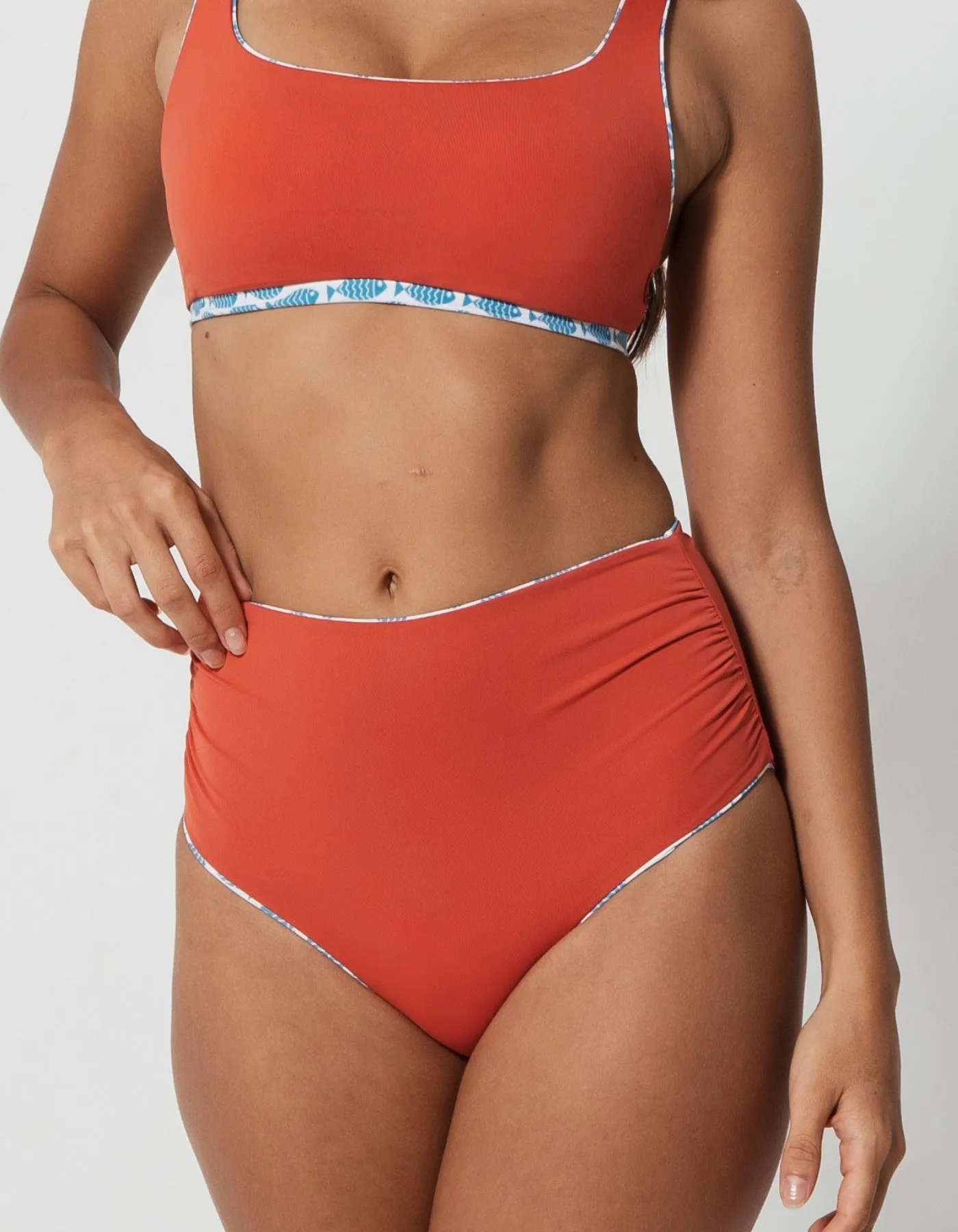 High Waist Baby Blue Fish Womens Bikini Bottoms