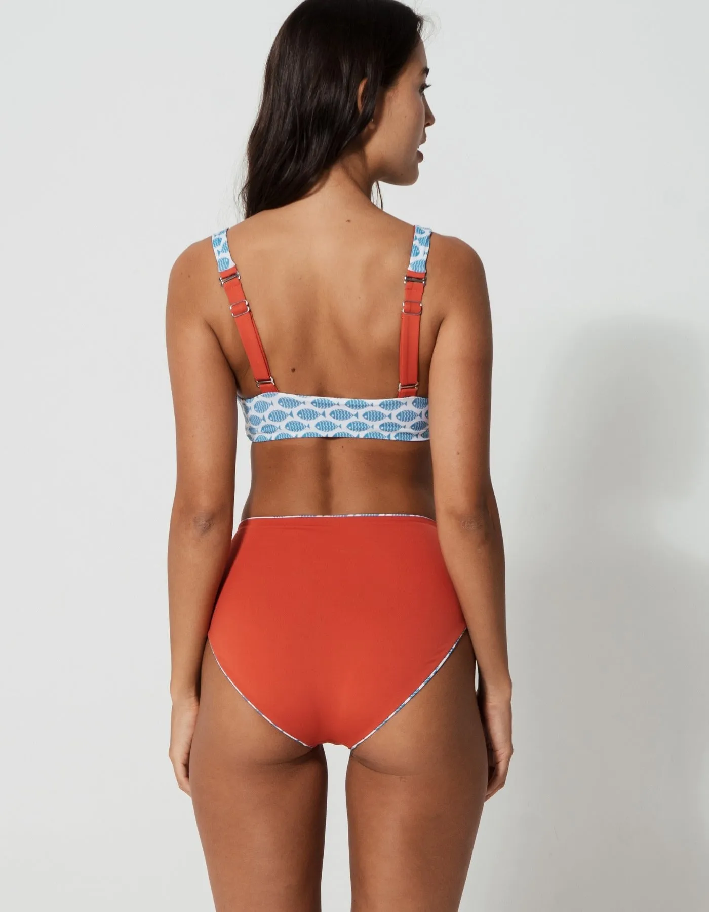 High Waist Baby Blue Fish Womens Bikini Bottoms