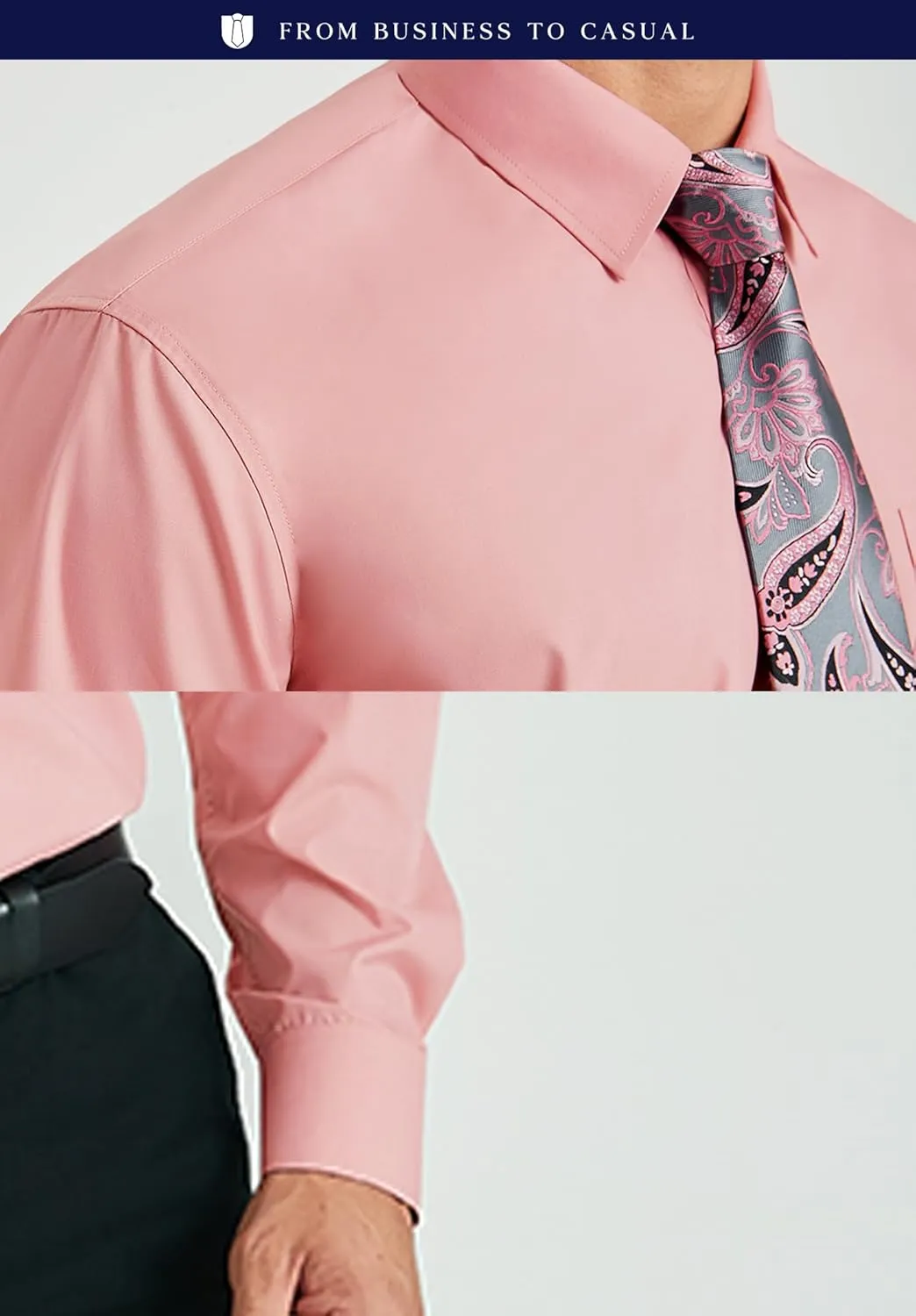 HISDERN Mens Dress Shirt with Tie Pocket Square Set Classic Button Down Shirt Matching Tie Long Sleeve Shirts