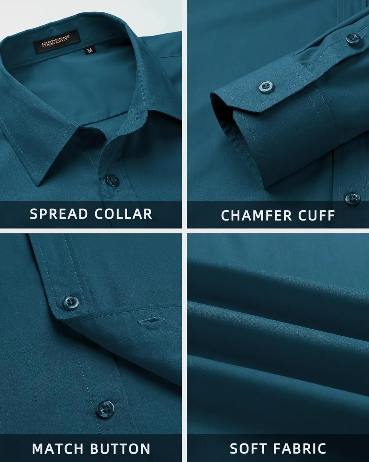 HISDERN Mens Dress Shirt with Tie Pocket Square Set Classic Button Down Shirt Matching Tie Long Sleeve Shirts