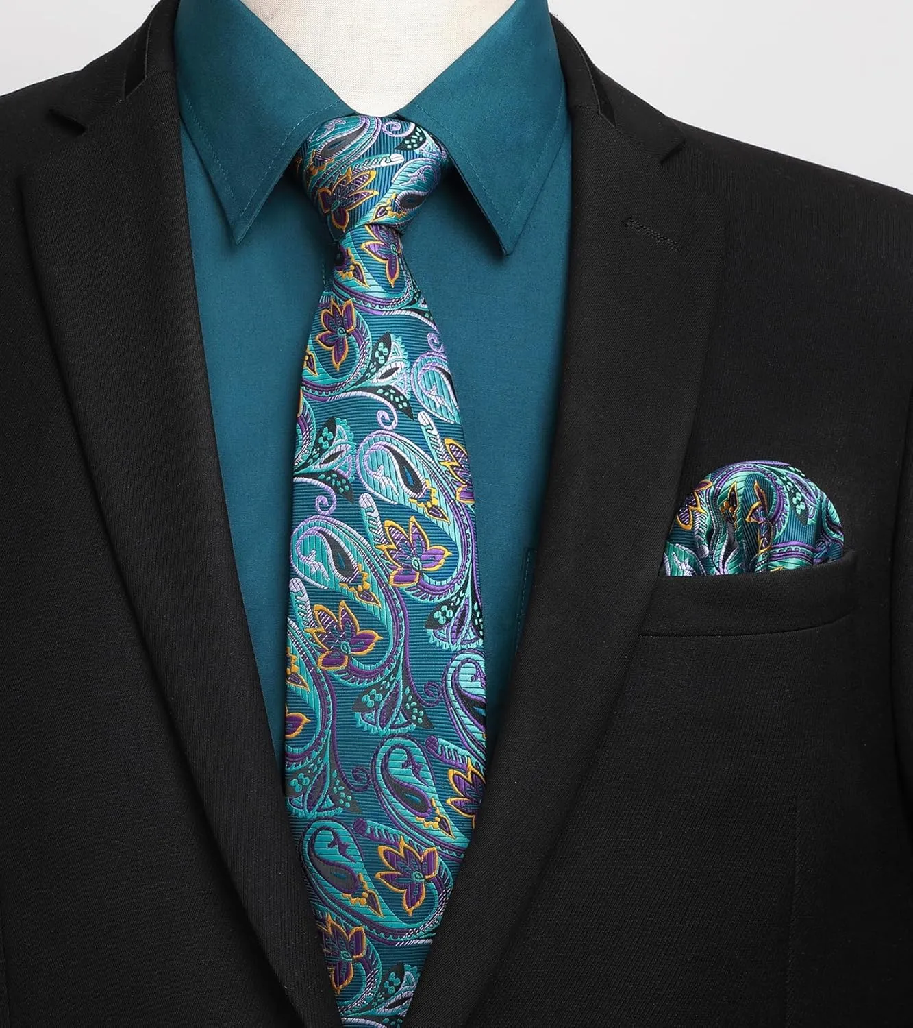 HISDERN Mens Dress Shirt with Tie Pocket Square Set Classic Button Down Shirt Matching Tie Long Sleeve Shirts