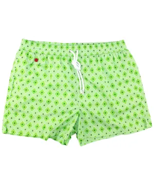 Kiton Swim Shorts L Green Geometric - Men Swimwear SALE