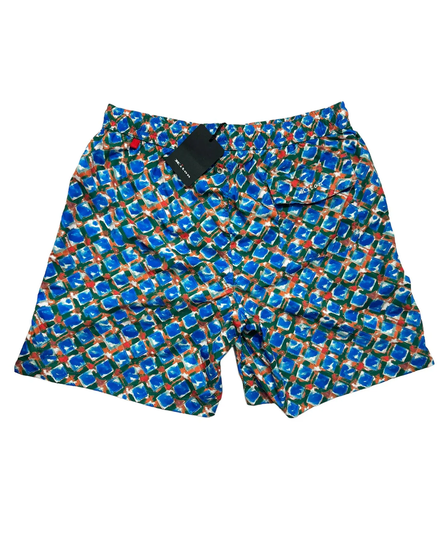 Kiton Swim Shorts L Royal Blue Brown Green Design - Men Swimwear SALE