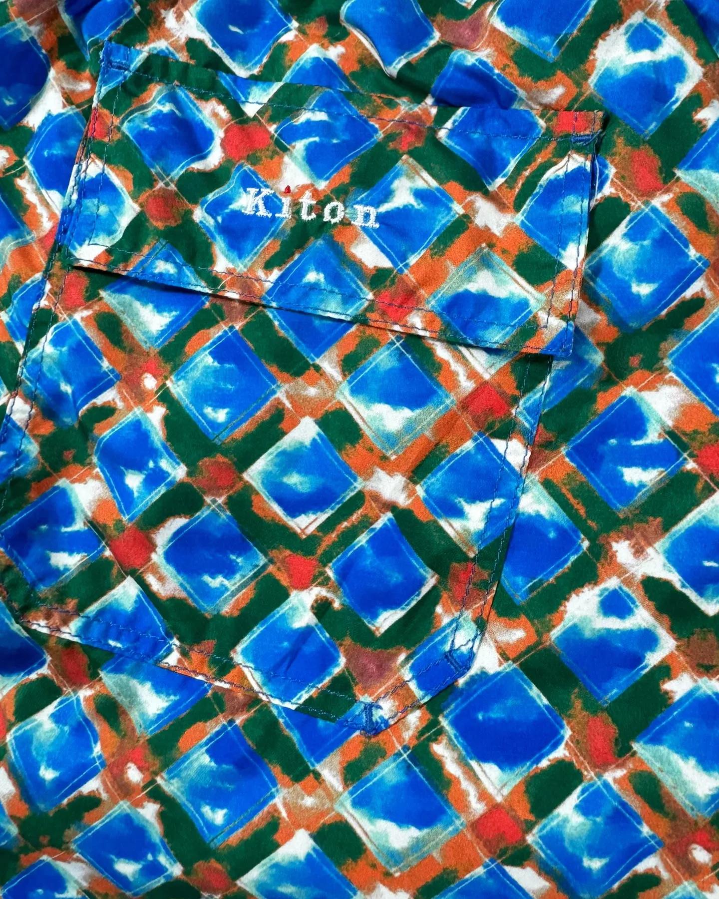 Kiton Swim Shorts L Royal Blue Brown Green Design - Men Swimwear SALE