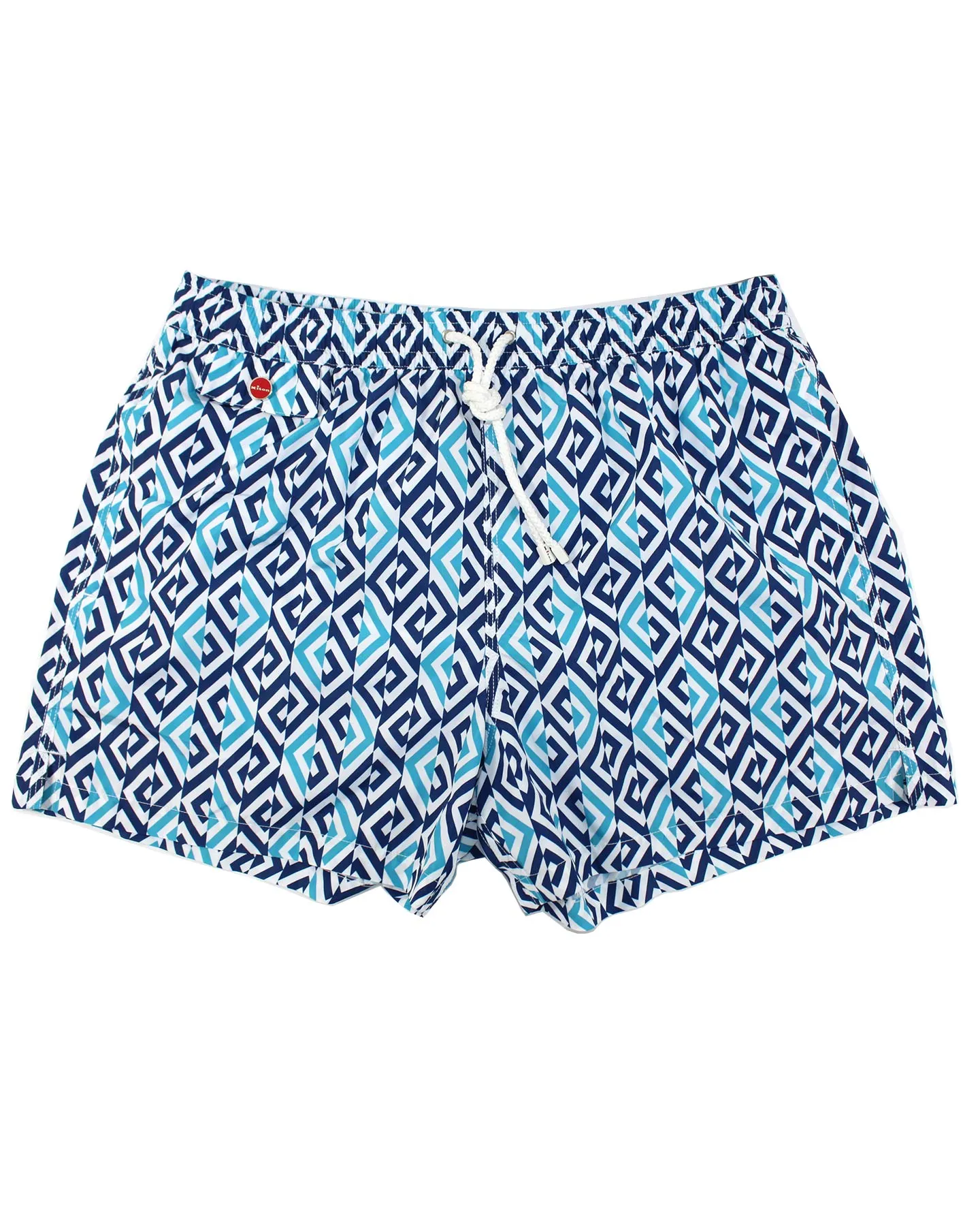 Kiton Swim Shorts XL White Aqua Dark Blue Geometric - Men Swimwear